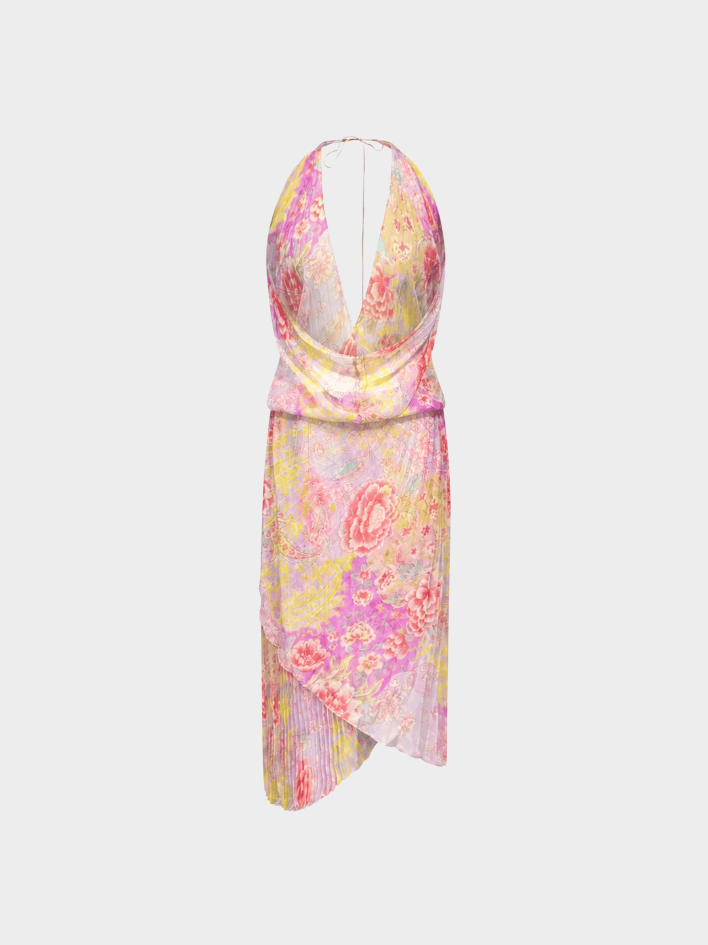 Emanuel Ungaro SS 2003 Pink Floral Print Draped Halter Dress