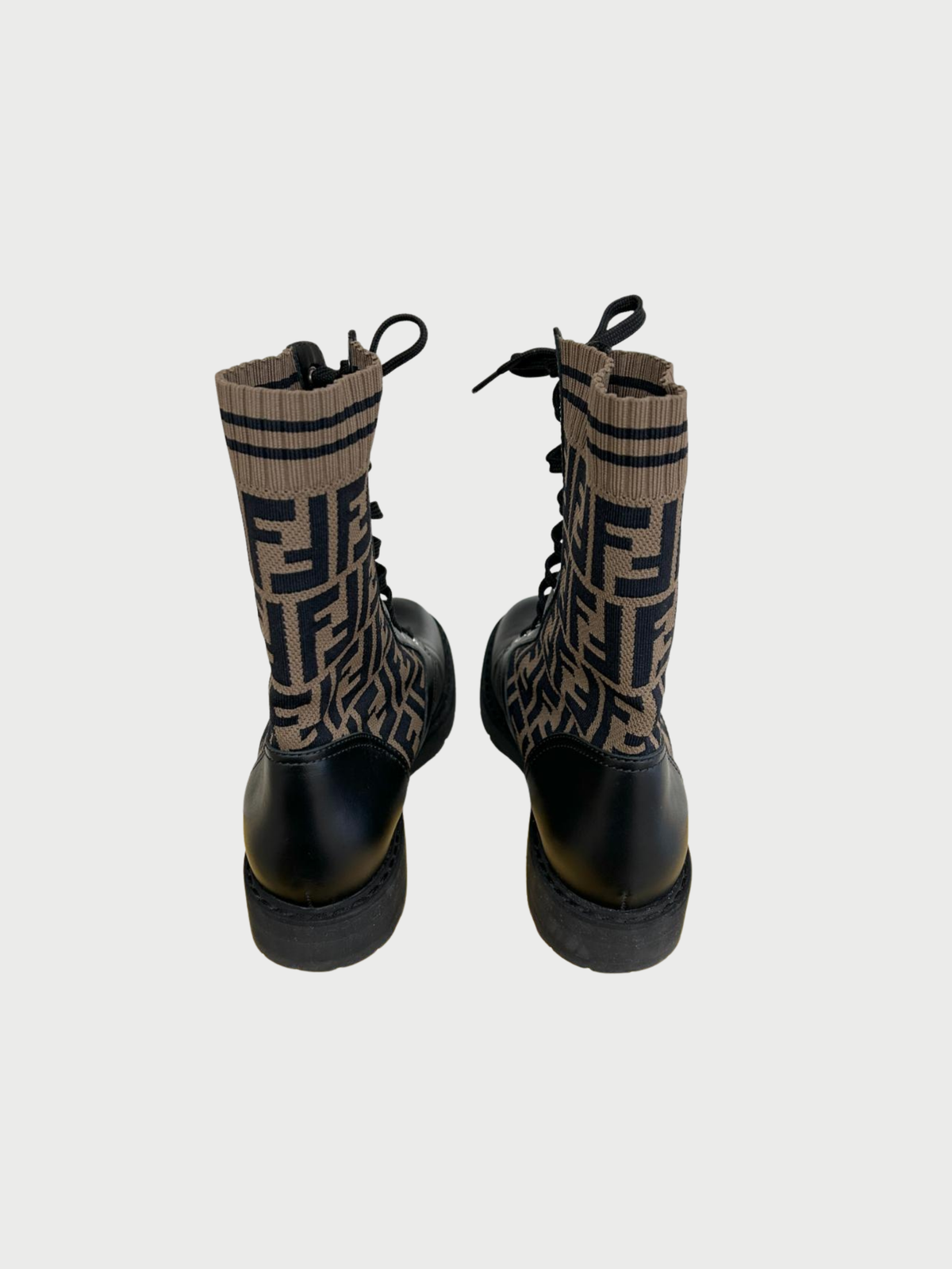 Fendi 2010s Black Leather Zucca Combat Boots