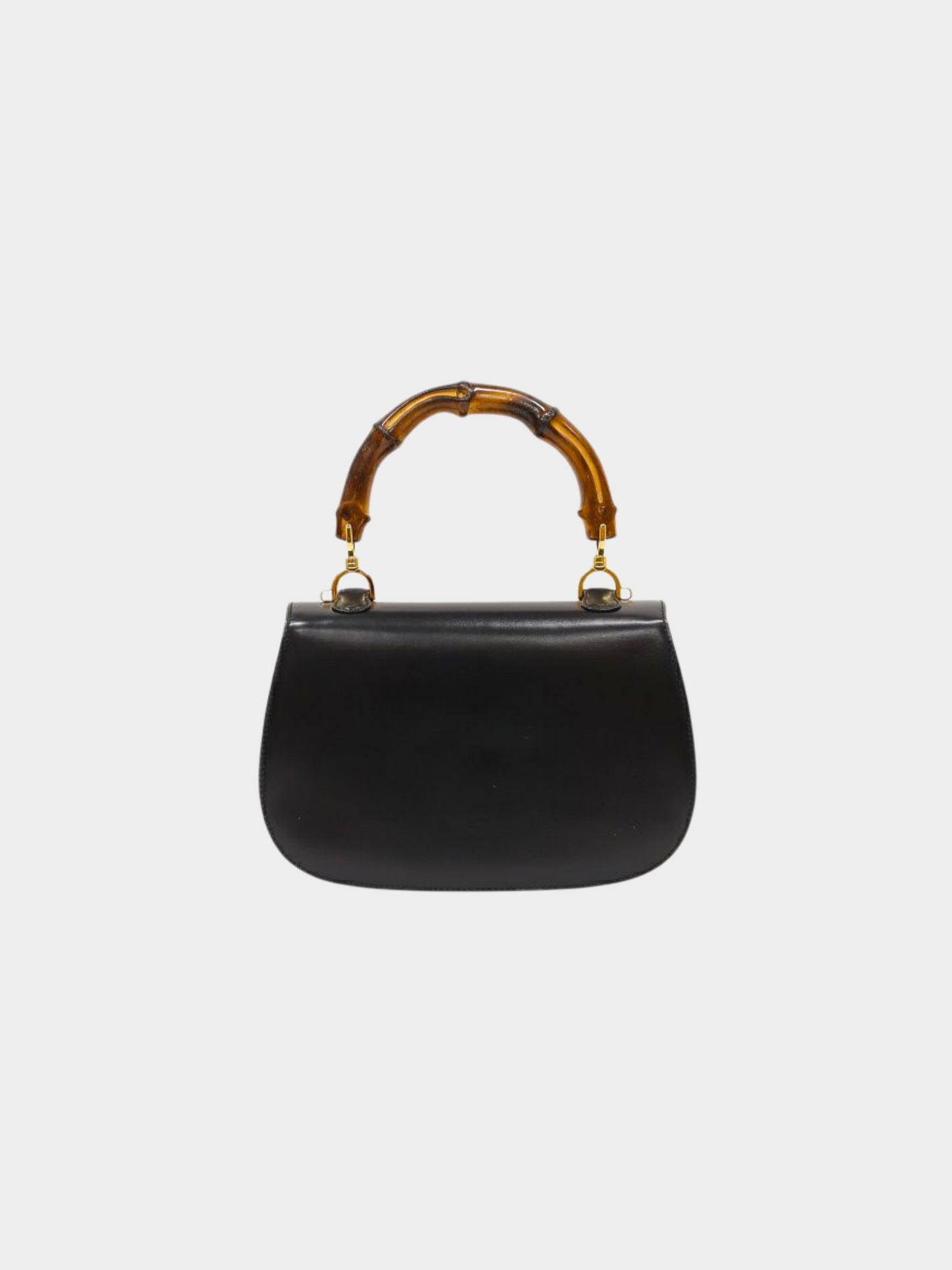 Gucci 1990s Black Bamboo Leather Turn Lock 2-Way Bag