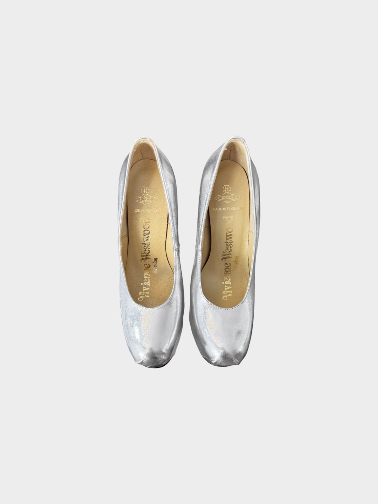 Vivienne Westwood FW 1993 Anglomania Metallic Silver Elevated Court Pumps