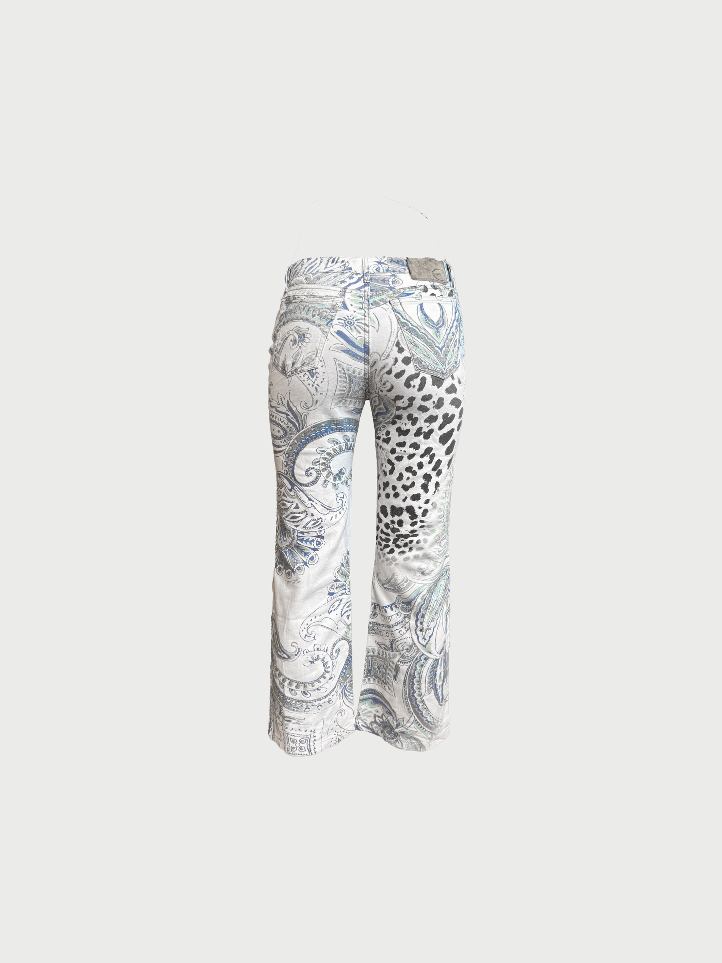 Roberto Cavalli Just Cavalli SS 2004 White Blue Paisley Leopard Print Jeans