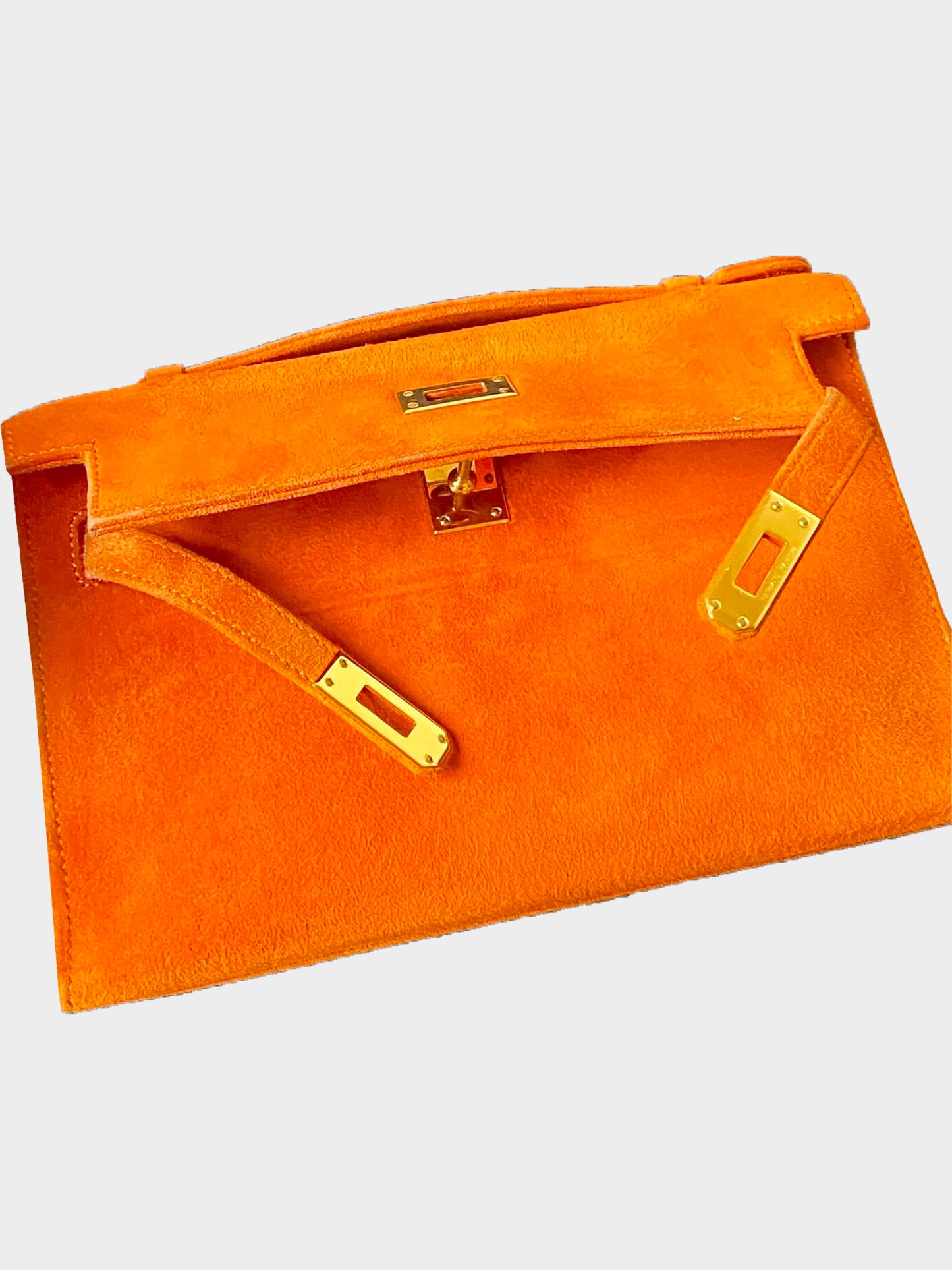 Hermès 2005 Orange Suede Mini Kelly Pochette