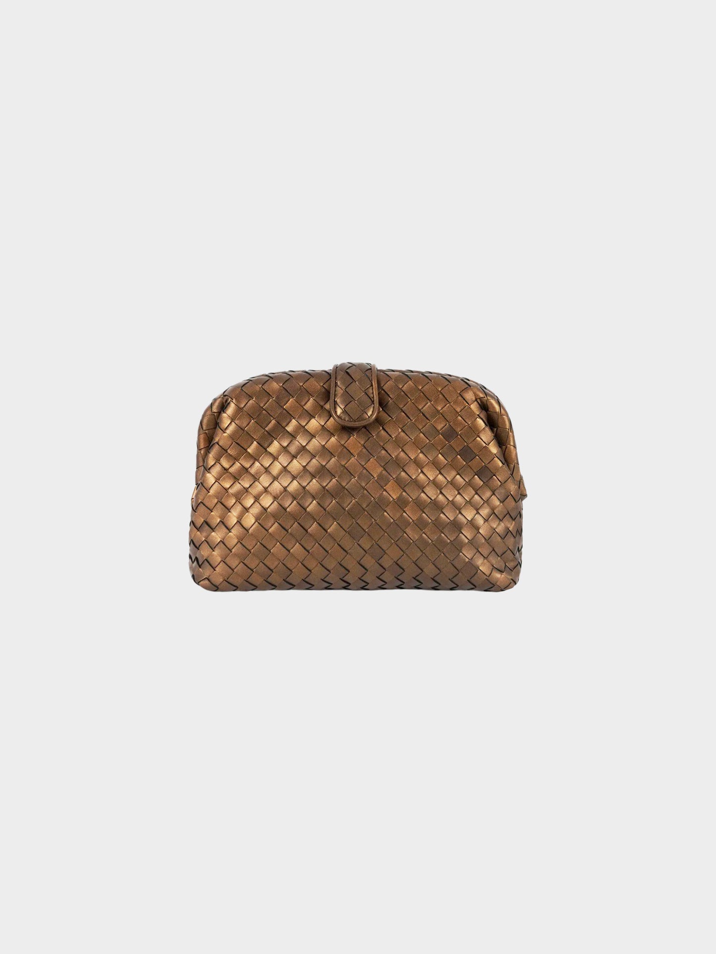 Bottega Veneta 1980s Metallic Brown Nappa Intrecciato Lauren Frame Clutch Bag