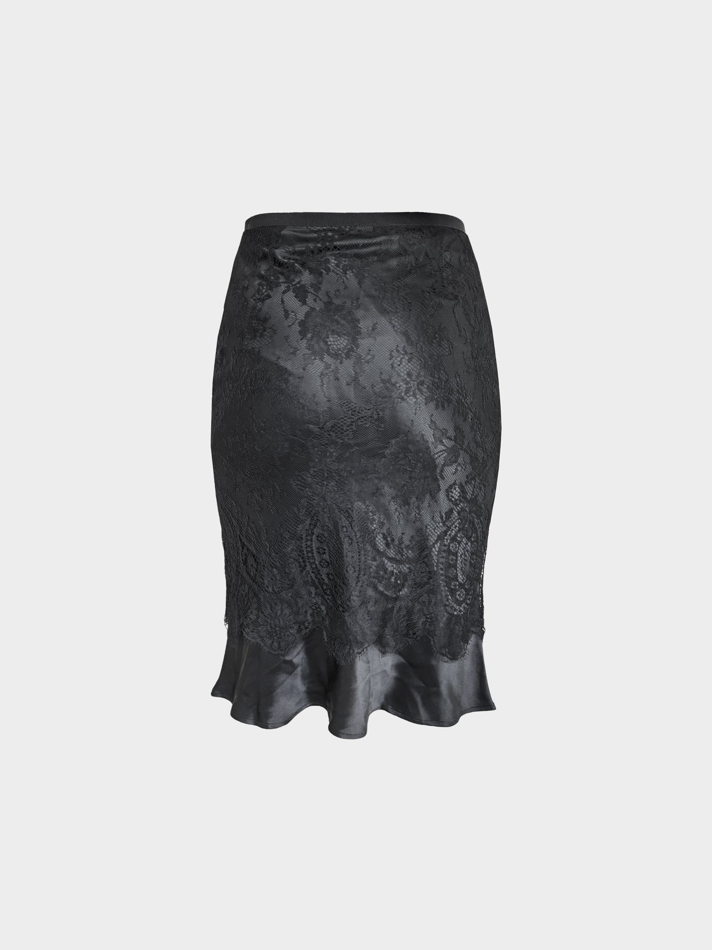 Valentino 1990s Rare Black Floral Silk and Lace Skirt