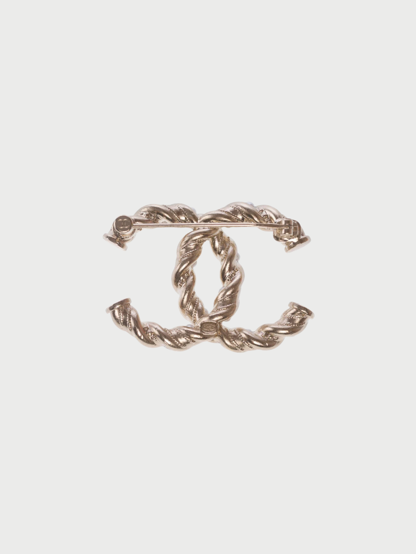 Chanel 2000s Gold Metal CC Pearl Chain Brooch