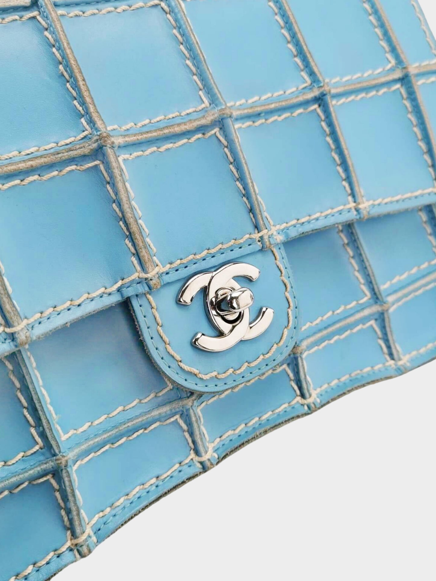 Chanel 2002-2003 Blue Lambskin Square Wild Stitch Flap