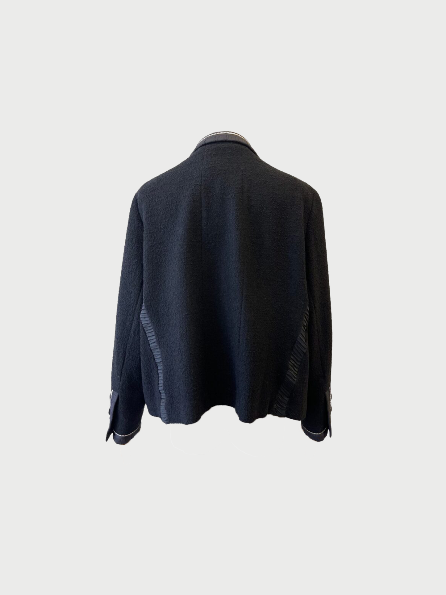 Chanel 1994 Black Tweed Ribbon Trim Jacket