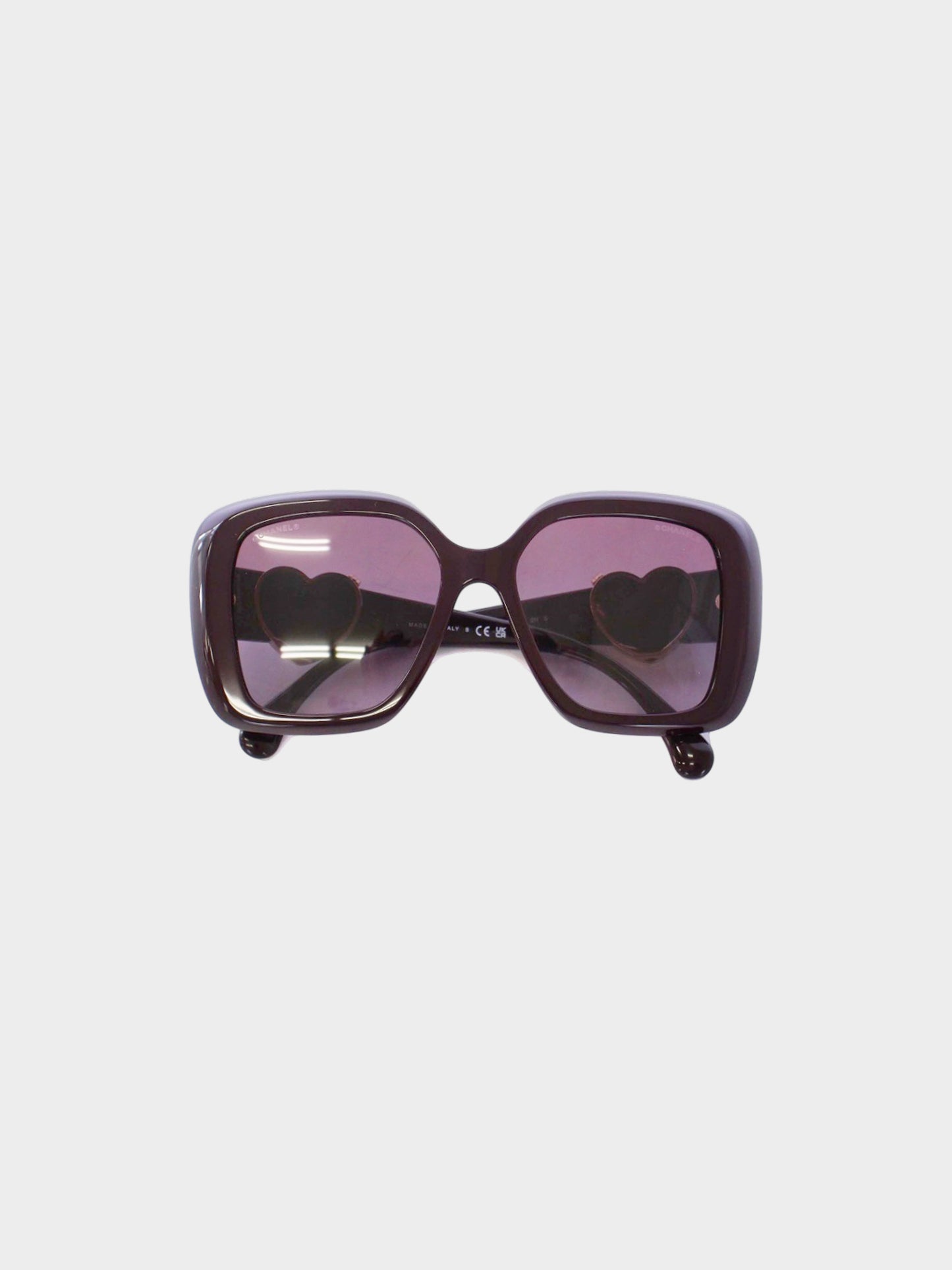 Chanel 2020s Burgundy CC Heart Locket Square Sunglasses