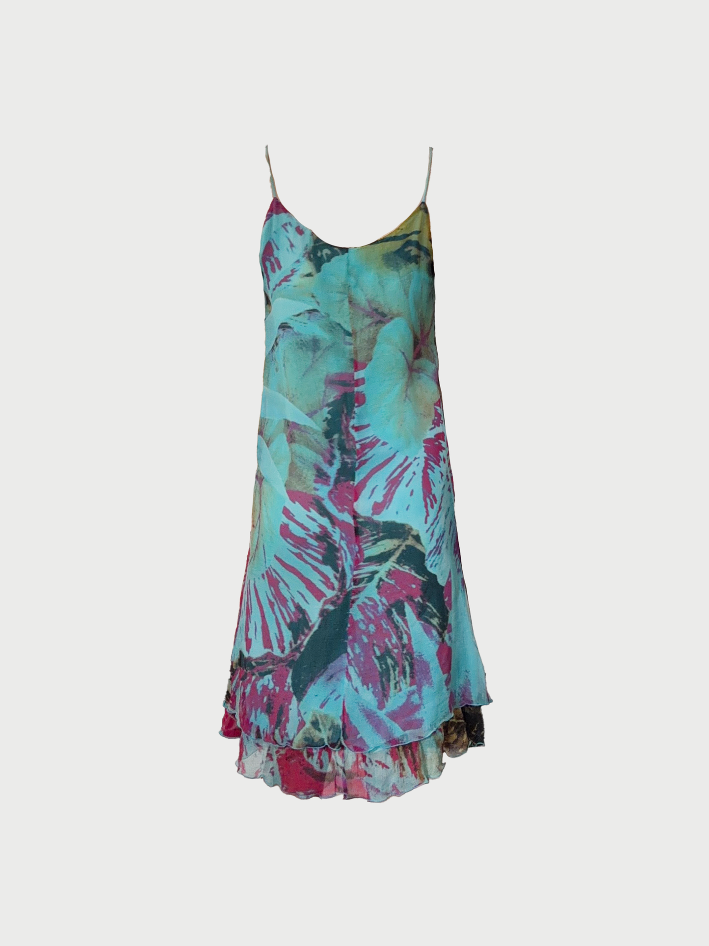 Roberto Cavalli 2000s Multicolor Tiger Print Silk Slip Dress