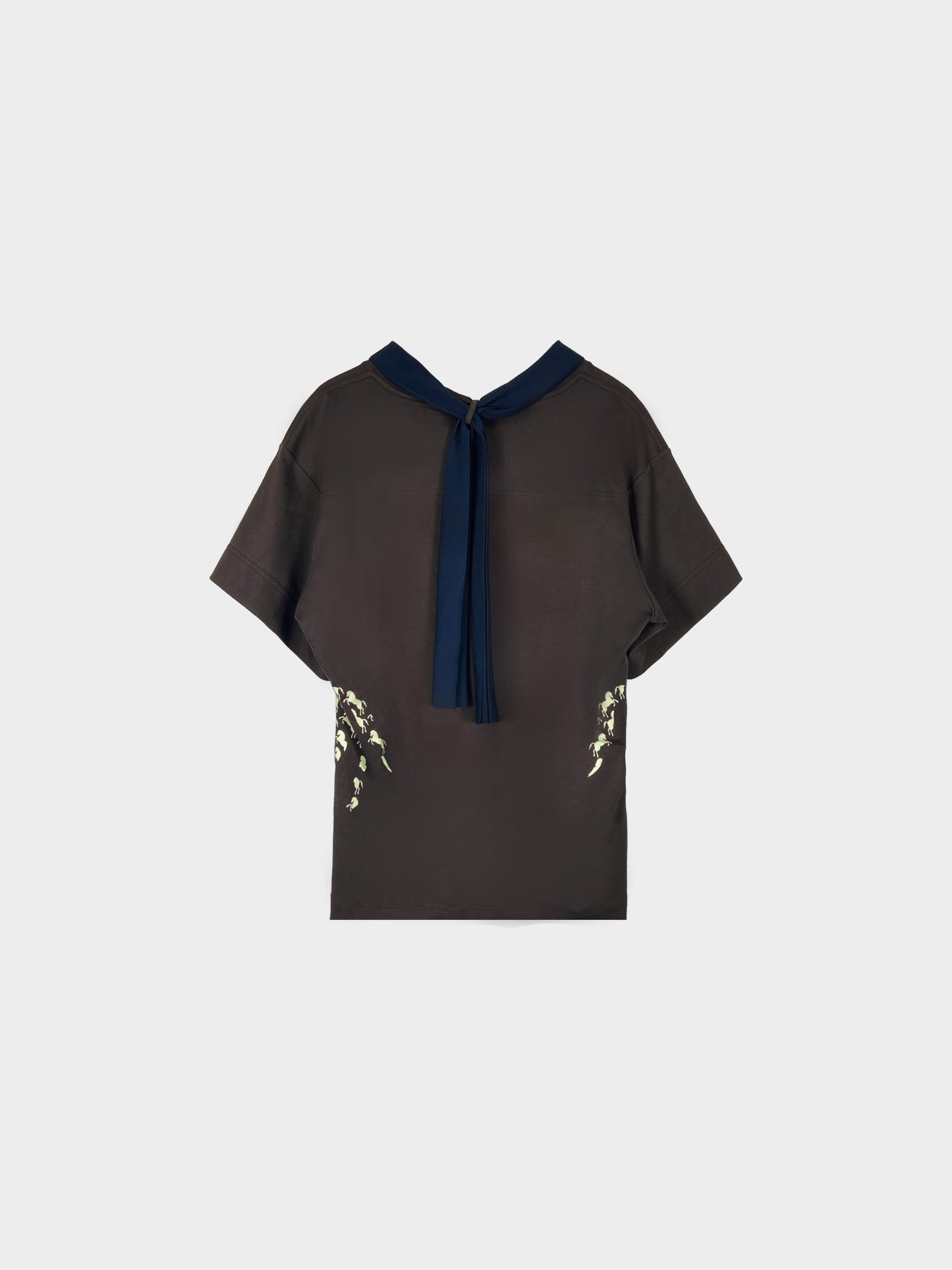 Chloé SS 2019 Brown Horse Print Shirt with Ribbon Detail