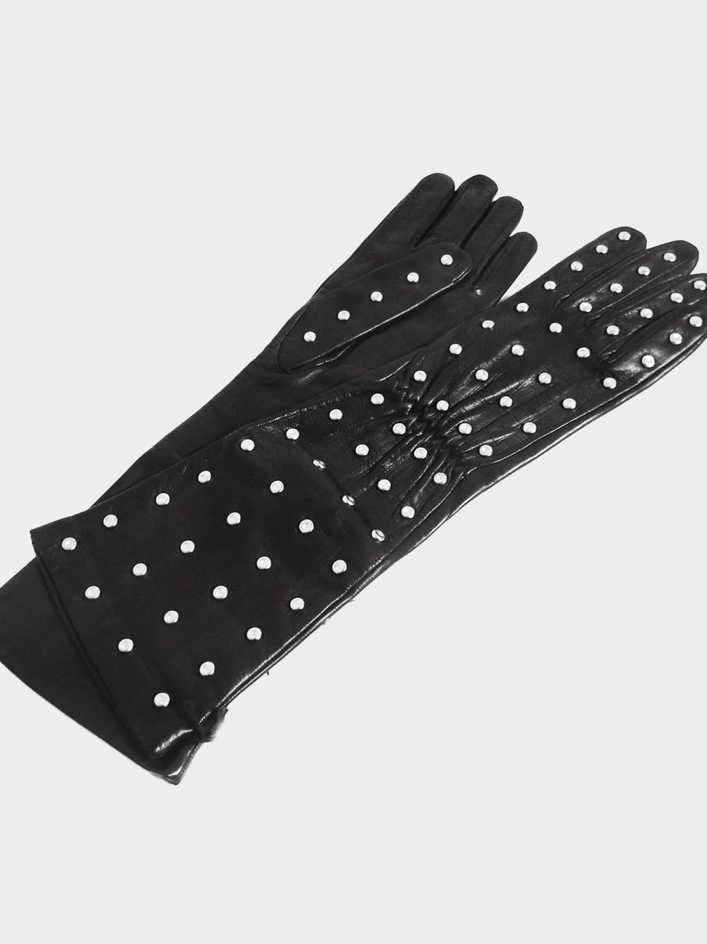 Bottega Veneta 2010s Black Studded Lambskin Leather Gloves