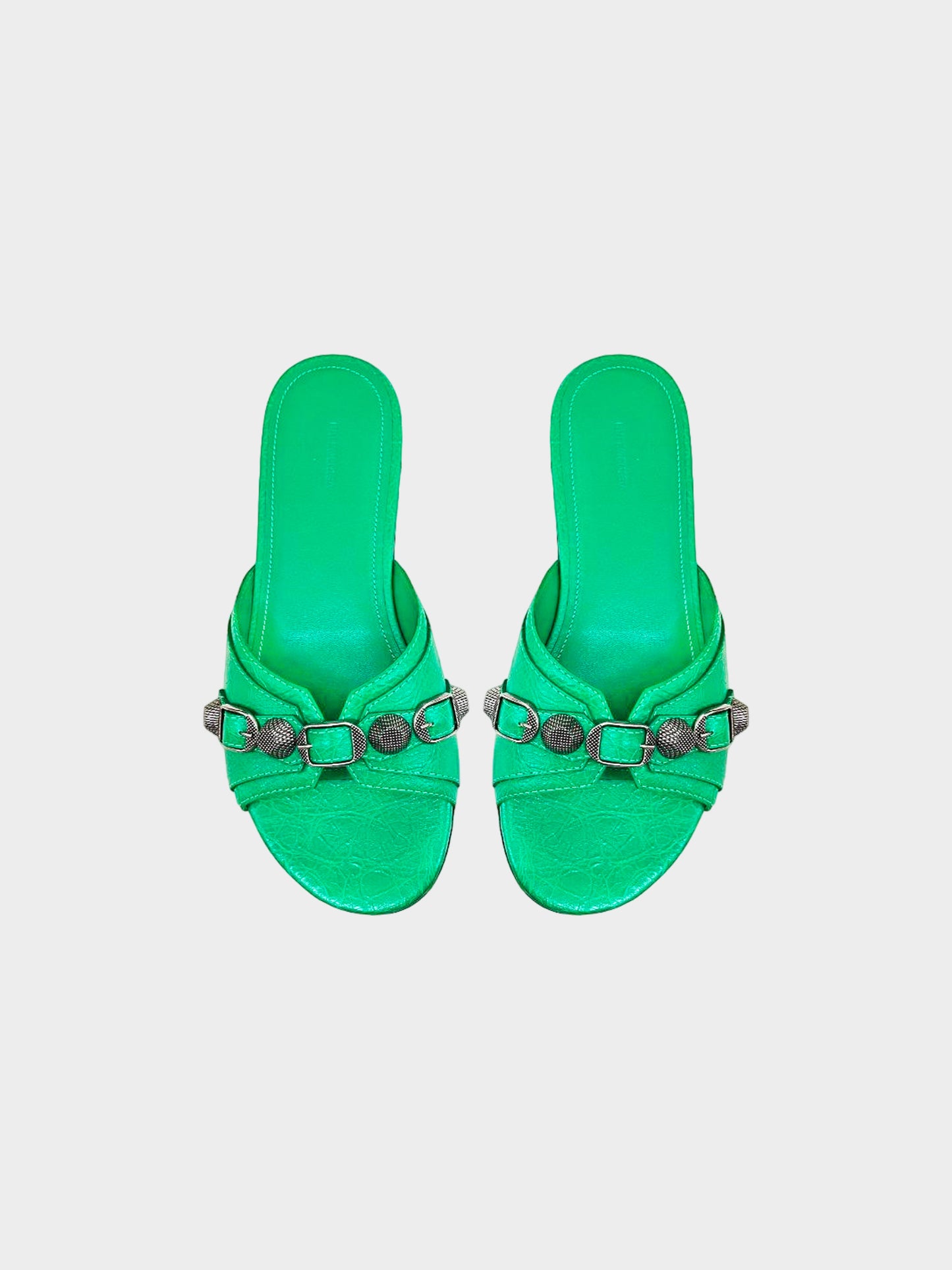 Balenciaga 2010s Green Leather Studded Flat Sandals