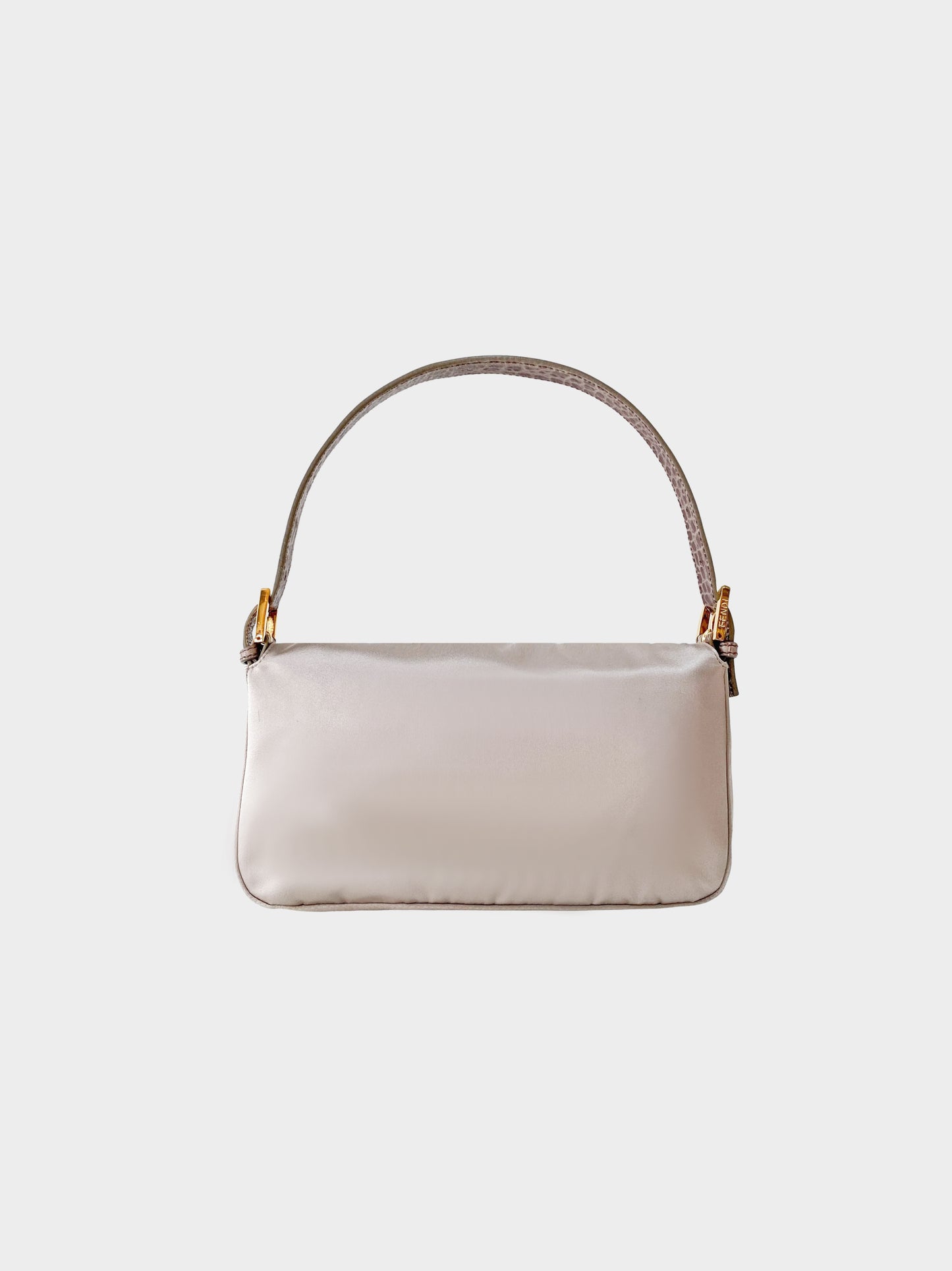 Fendi 2000s Smoke Beige Satin and Croc Leather Baguette with Rhinestones