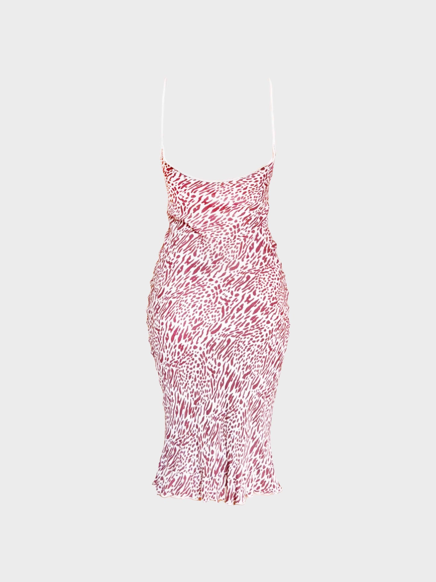 Blumarine 2000s White and Red Animal Print Beadwork Rayon Dress
