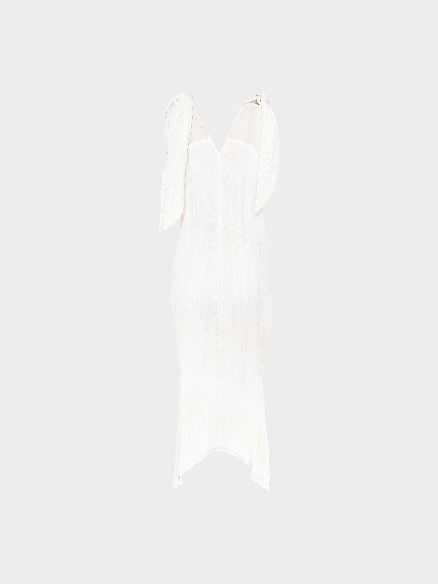 Issey Miyake 2000s White and Beige Pleated Tie-detail Dress