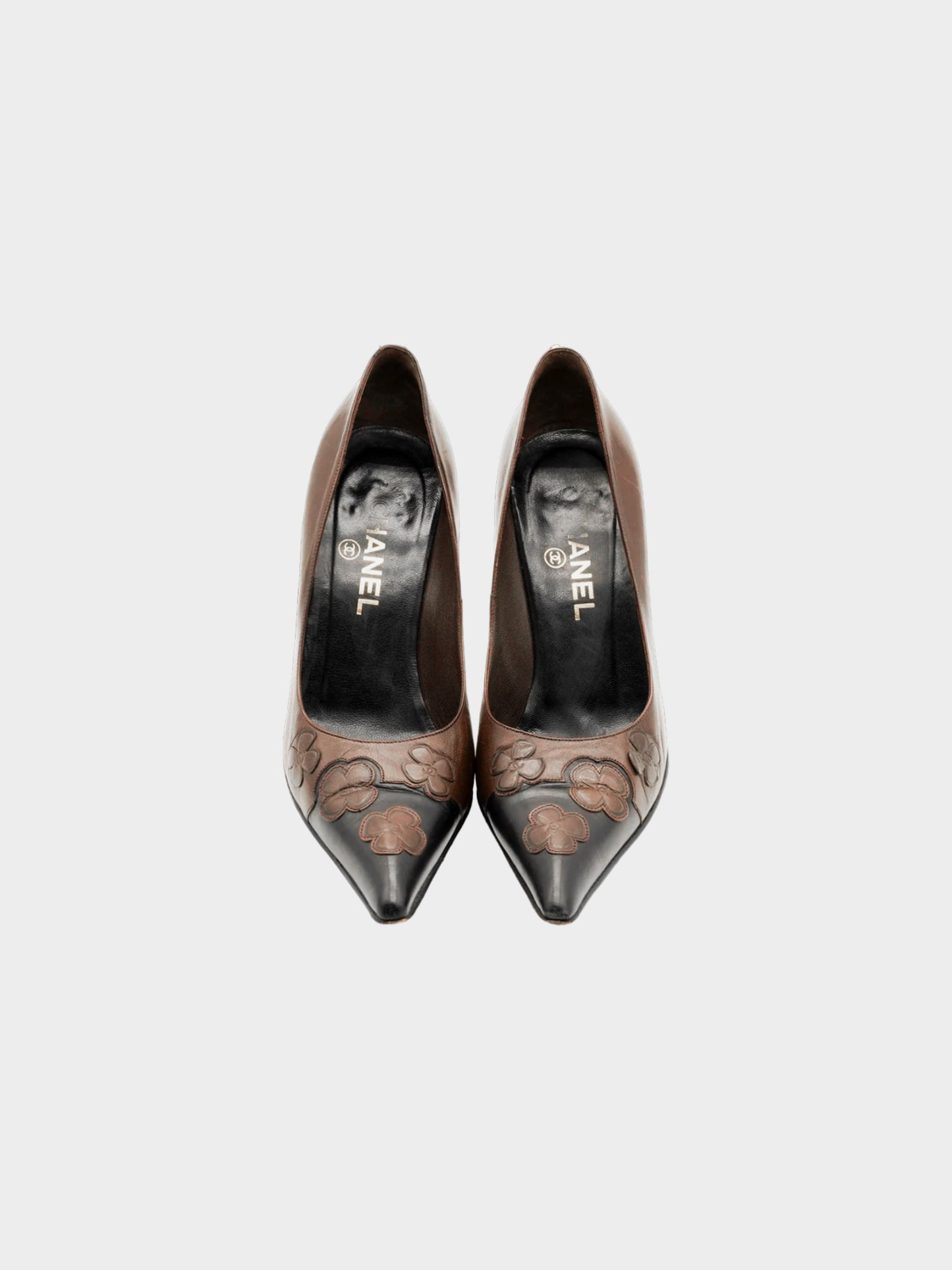 Chanel by Karl Lagerfeld 1990s Brown and Black Two-toned Floral Pumps