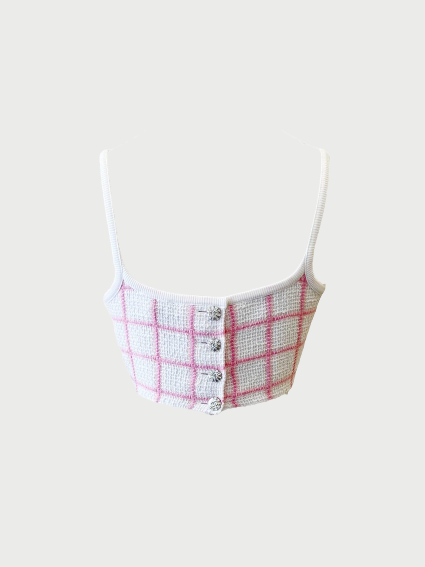 Chanel 2023 Pink White Tweed Cropped Bralette Top