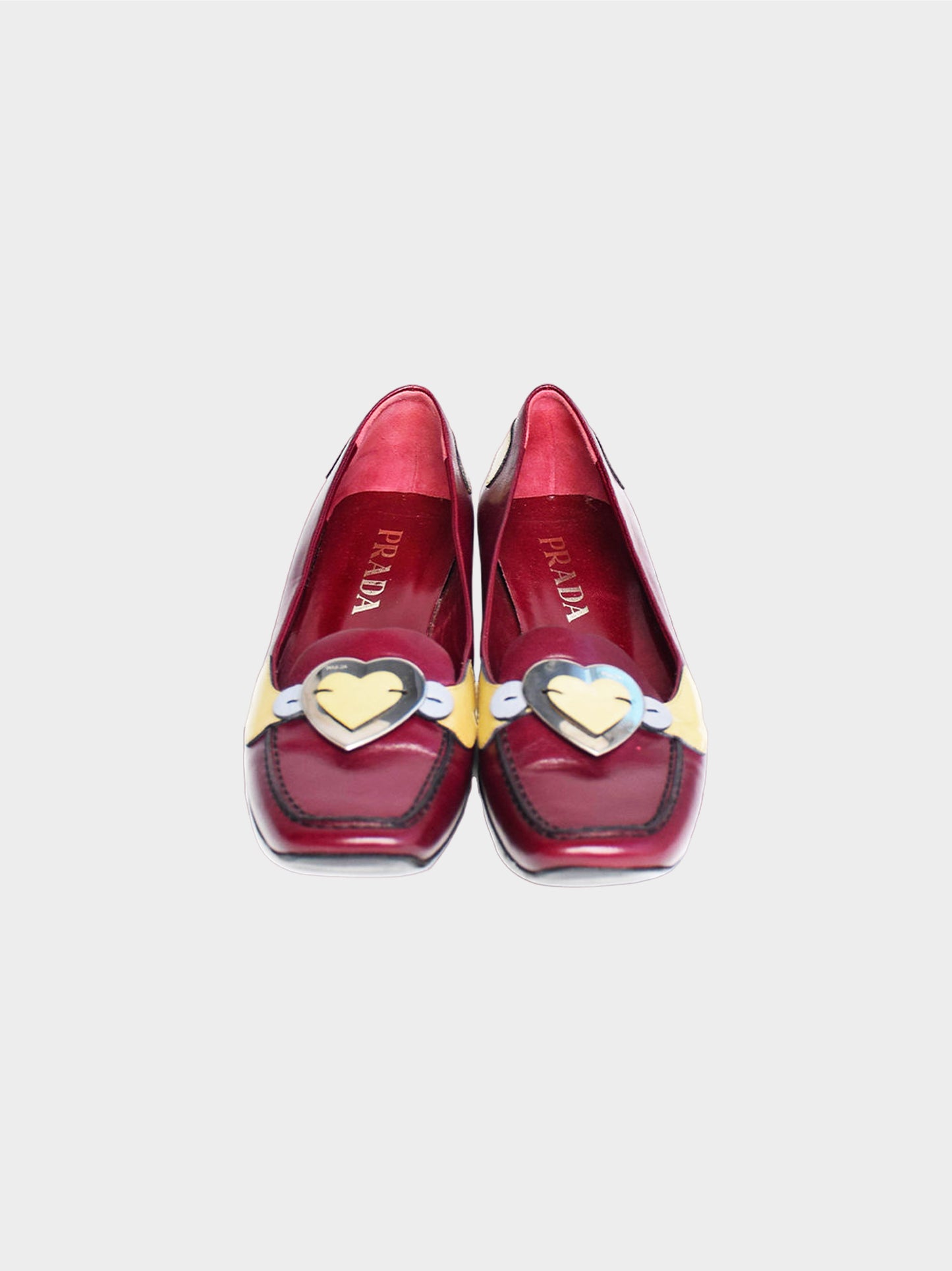 Prada Late 1990s Burgundy Leather Heart Loafers