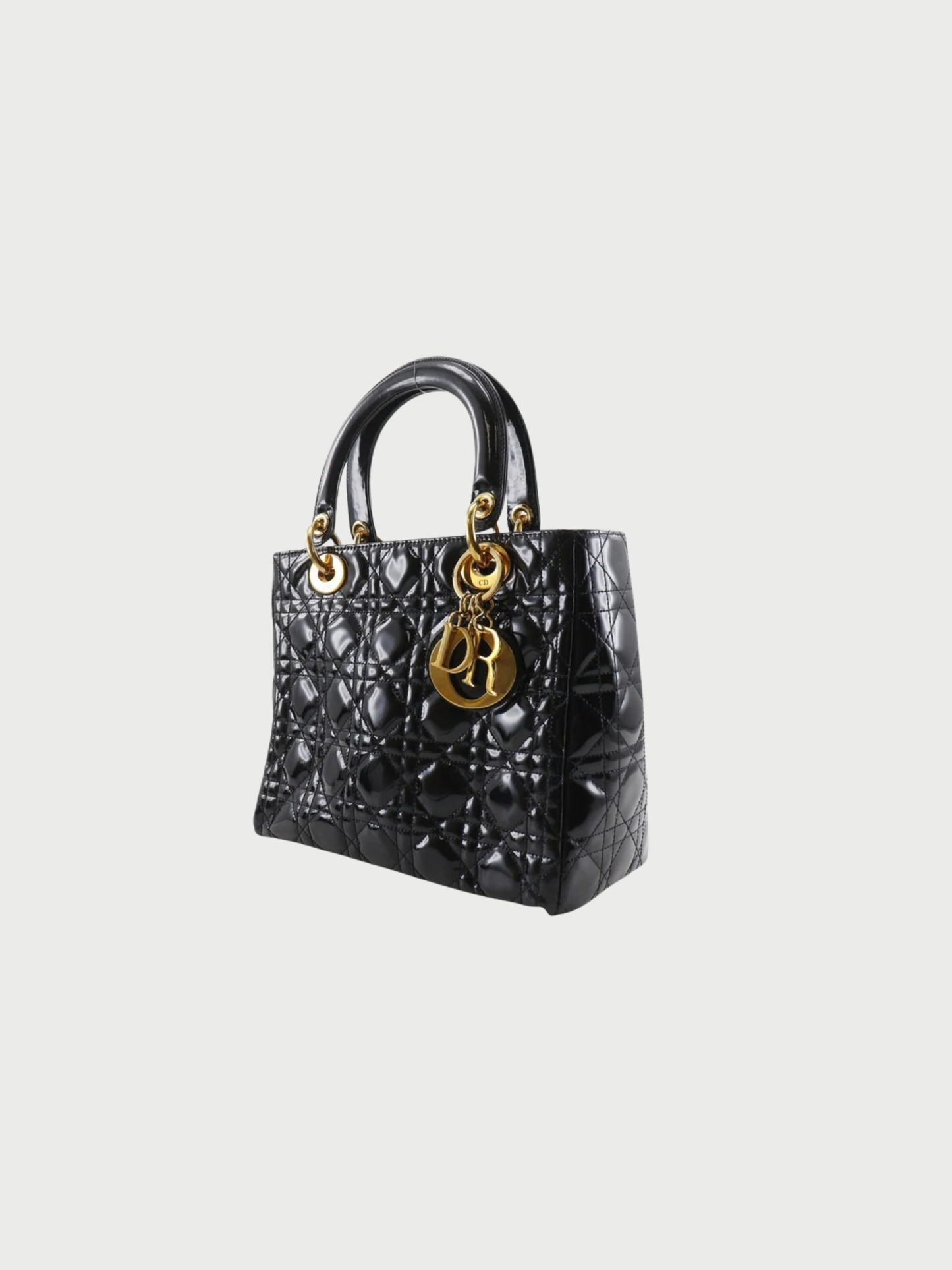 Christian Dior 2000s Black Patent Leather Lady Dior Medium Handbag