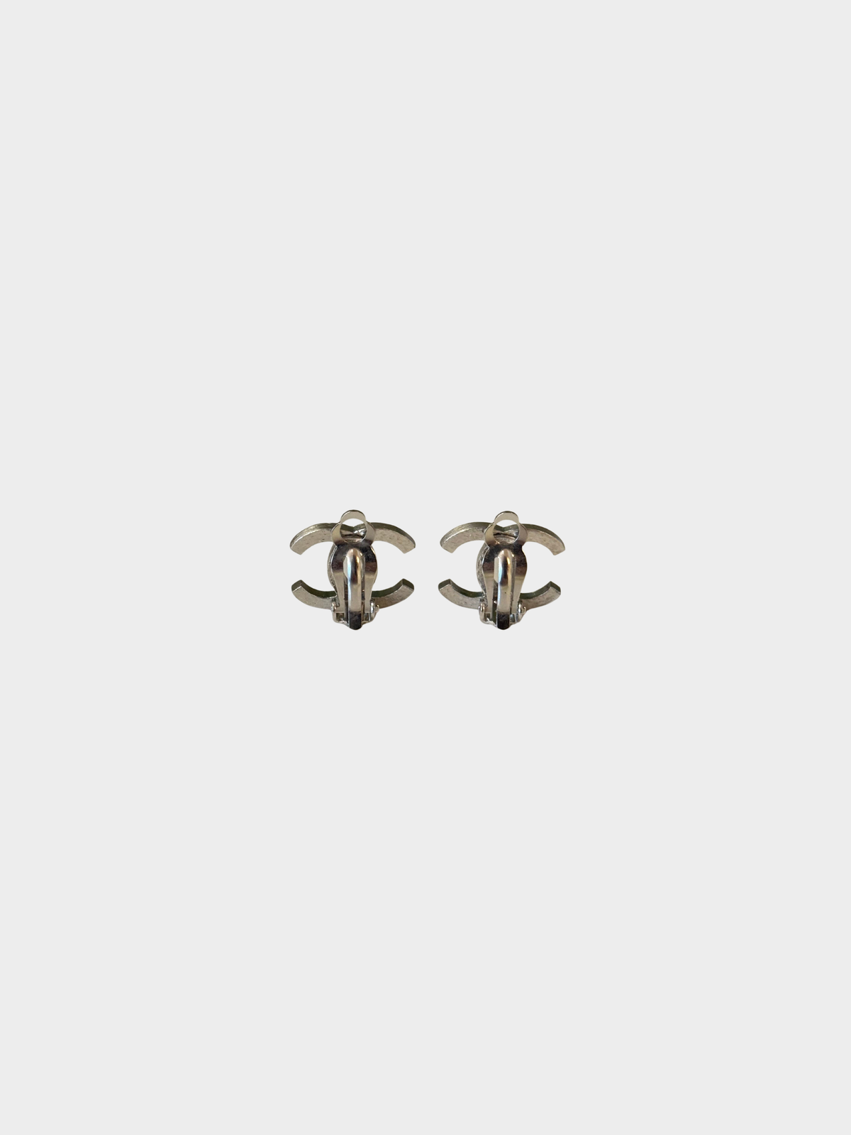 Chanel 2010s Silver Crystal Strass CC Clip-On Earrings