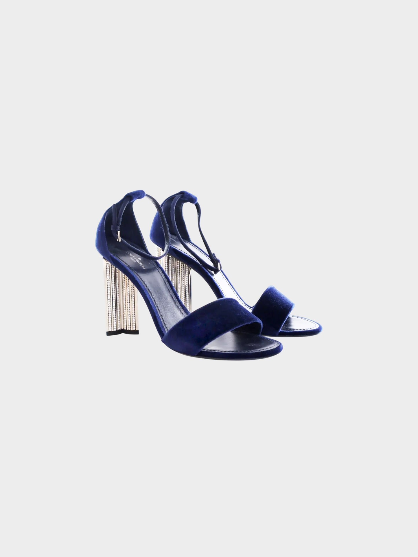 Louis Vuitton 2018 Navy Blue Velvet Silhouette Crystal Embellished Heels