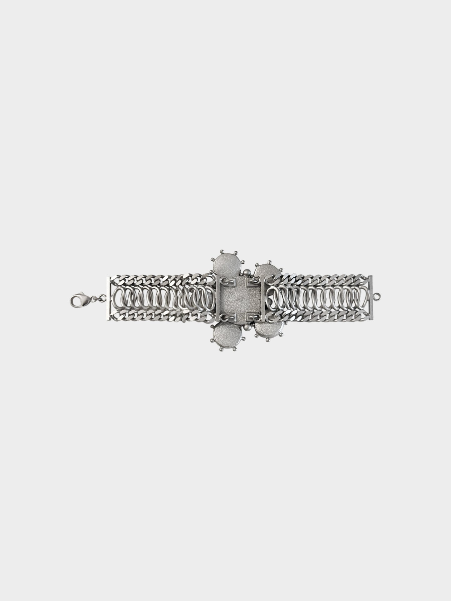 Chanel 2000s Silver Marbled Chain Medallion Bracelet