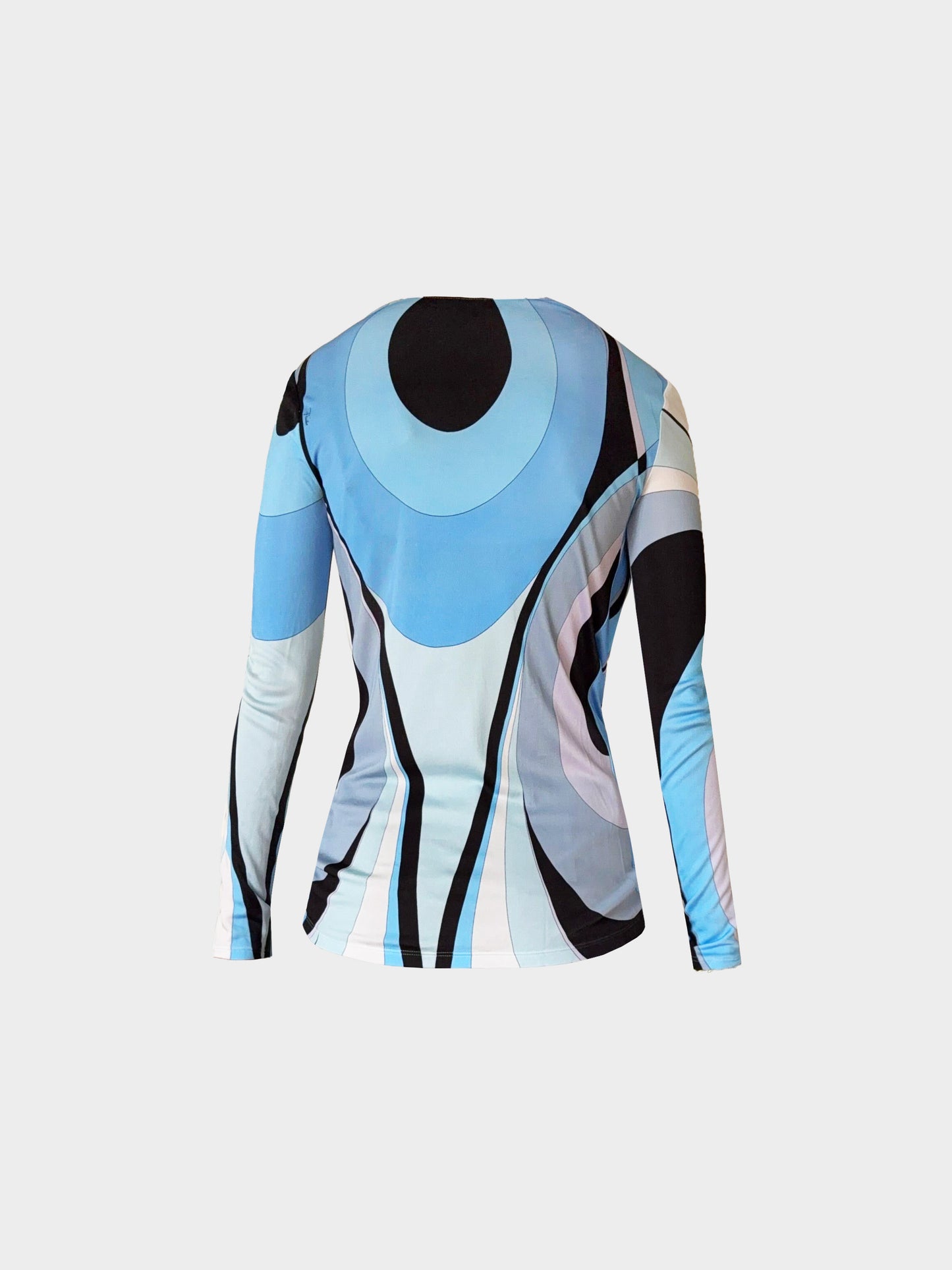 Emilio Pucci 2010s Blue and Black Geometric Print Long-sleeved Top