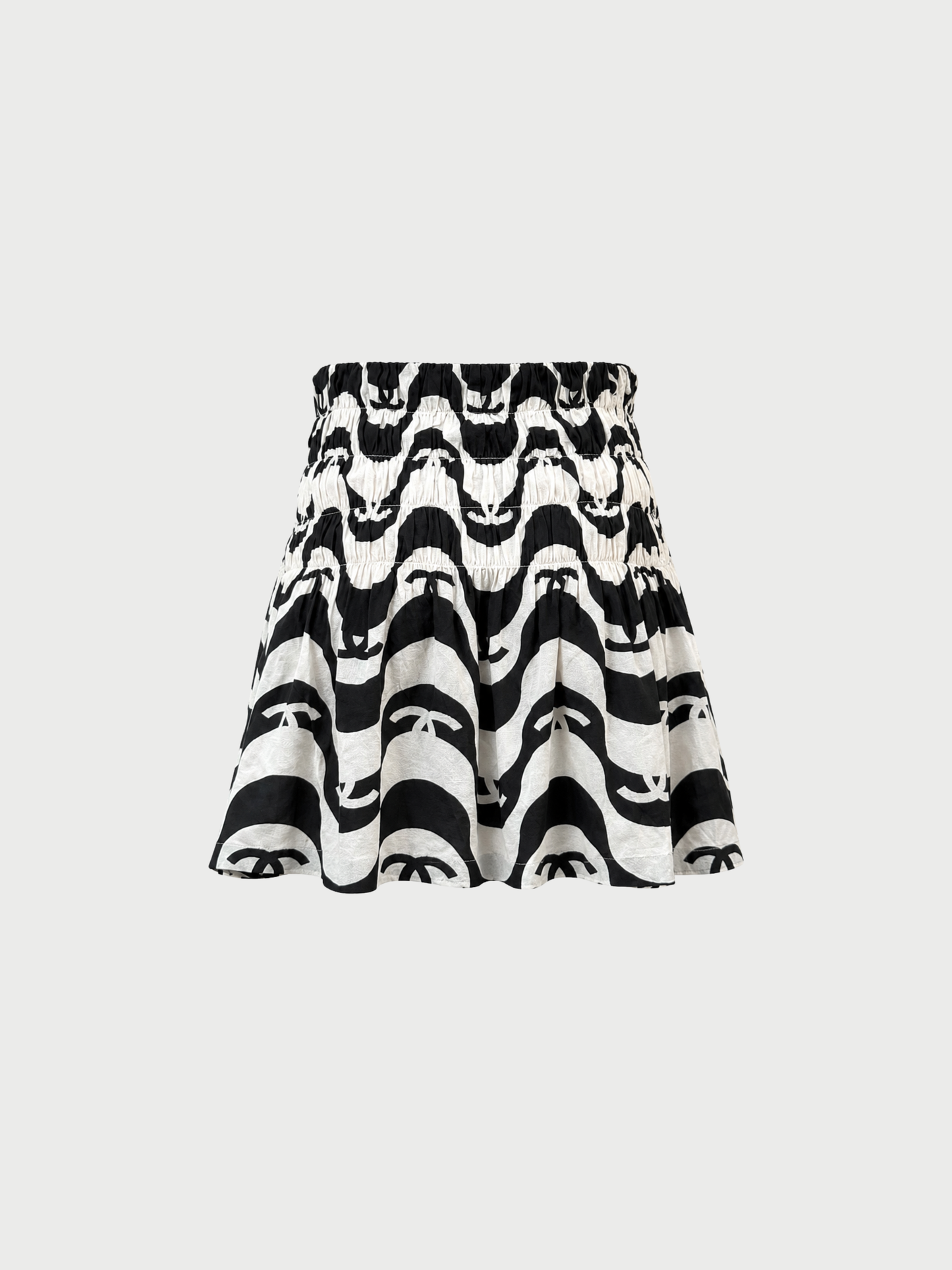 Chanel SS 2021 Black White Silk CC Wave Print Mini Skirt