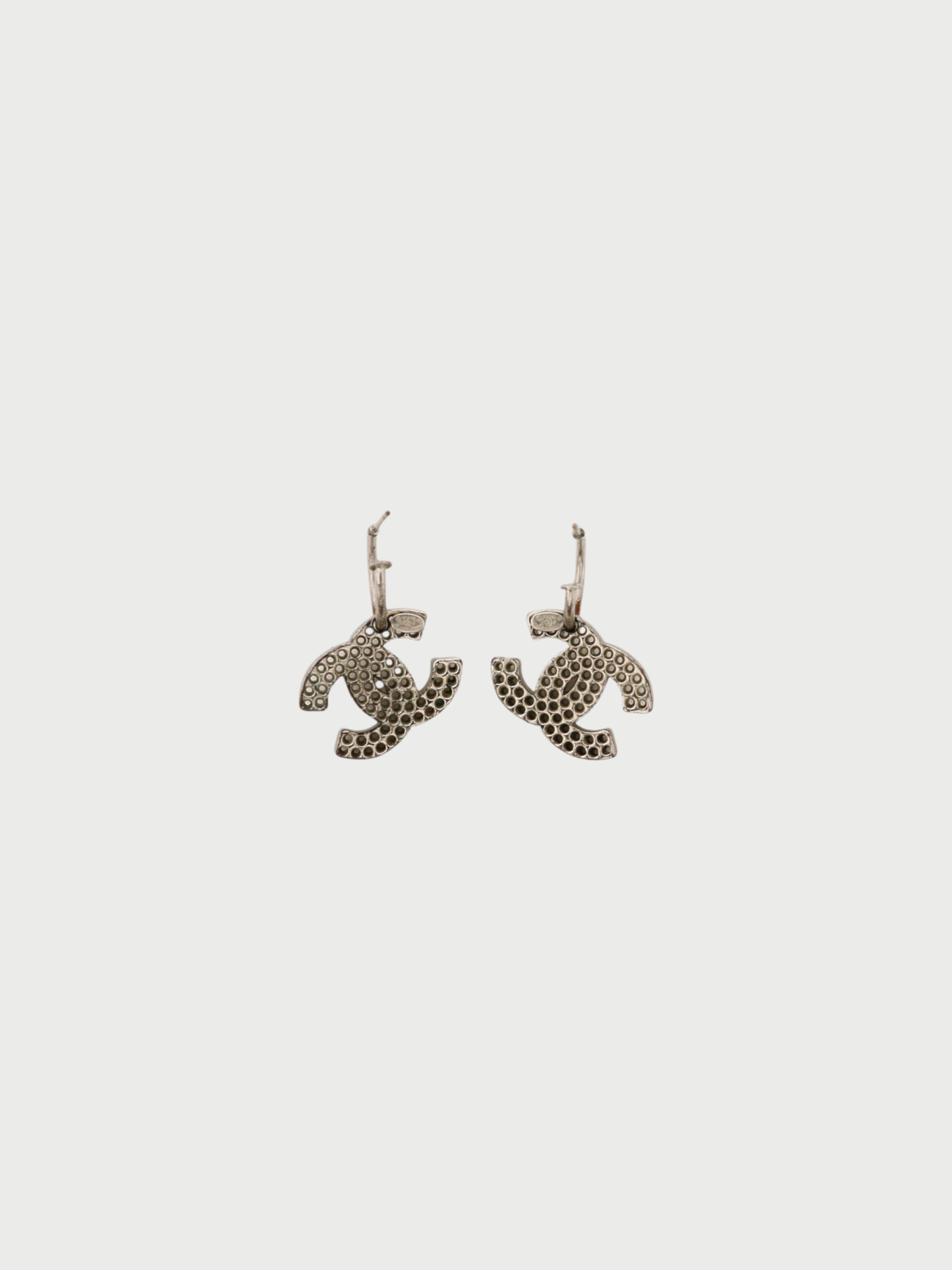 Chanel 2003 Silver Plated Metal Coco Punching Earrings