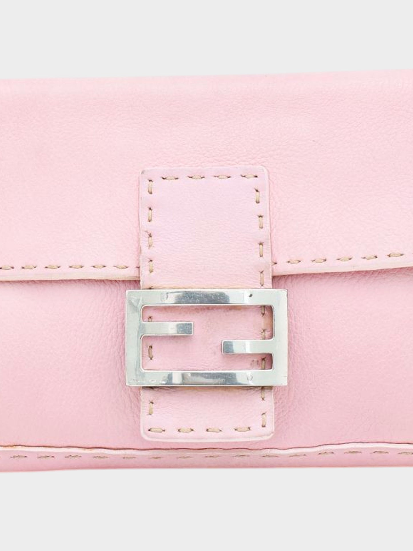 Fendi 2000s Light Pink Pebbled Leather Selleria Baguette