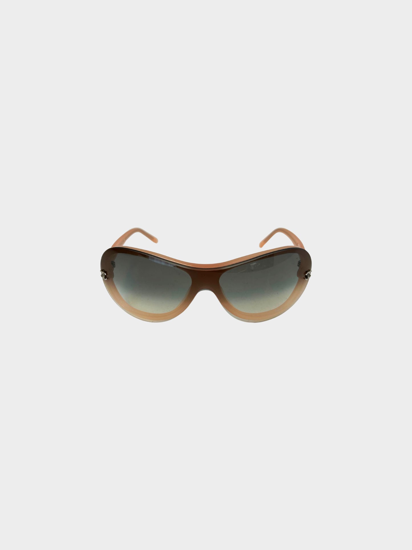 Chanel Early 2000s Pink Frame and Gradient Grey Tinted CC Round Sunglasses