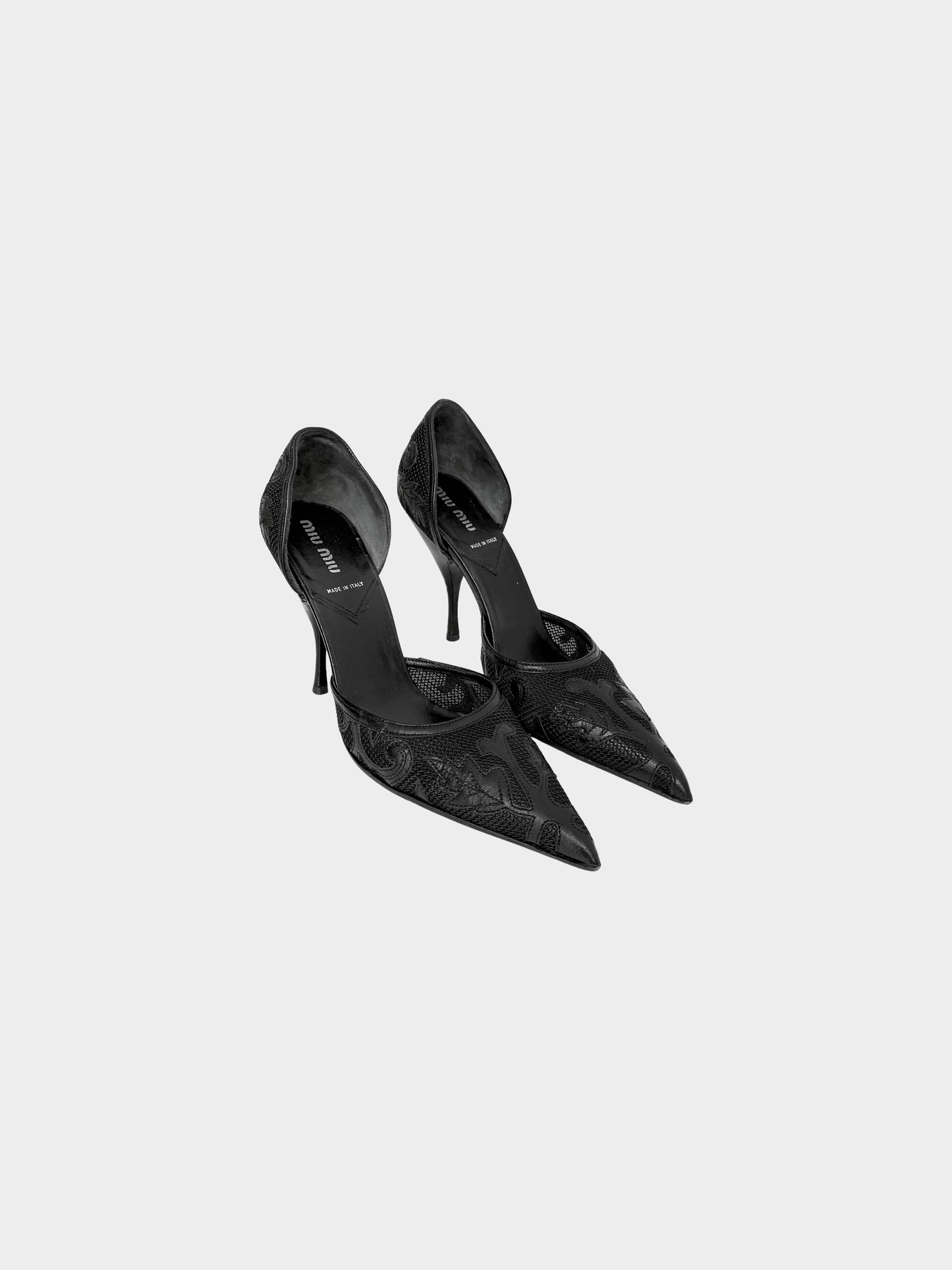 Miu Miu 2000s Black Leather and Mesh D'Orsay Pumps