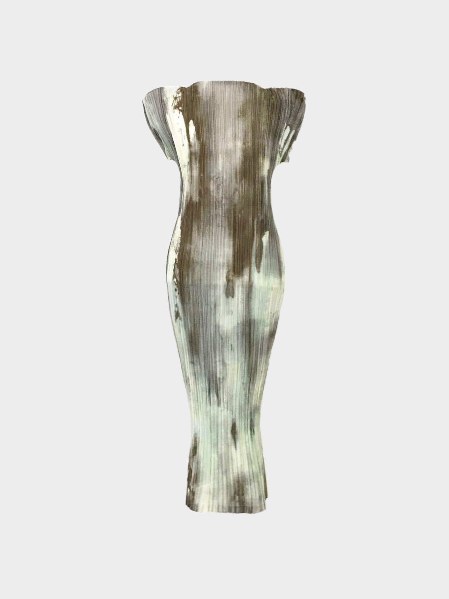 Issey Miyake 1999 Green Abstract Gradation Print Pleated Dress and Skirt Set