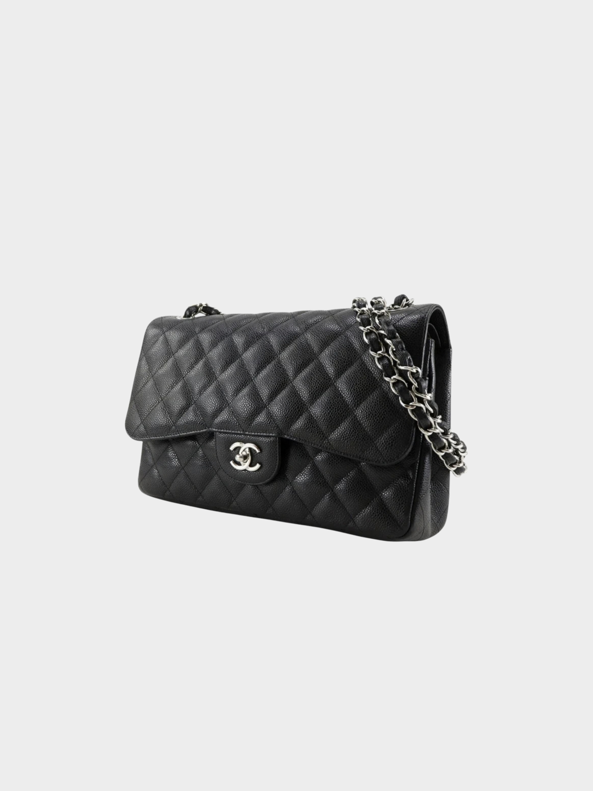Chanel 2011 Black Caviar Leather Classic Double Flap Chain Shoulder Bag
