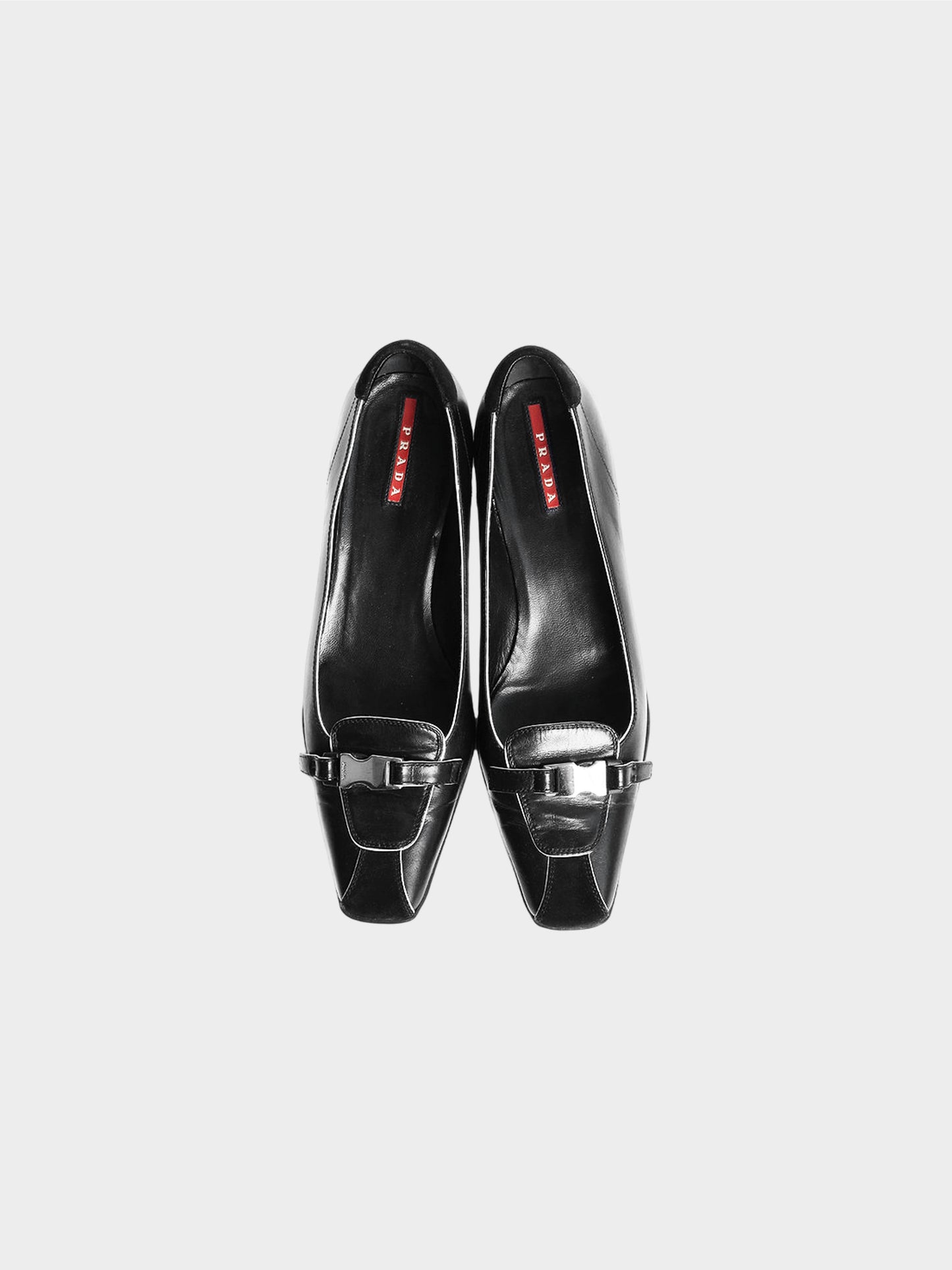 Prada Late 1990s Black Leather Buckle Heeled Mules