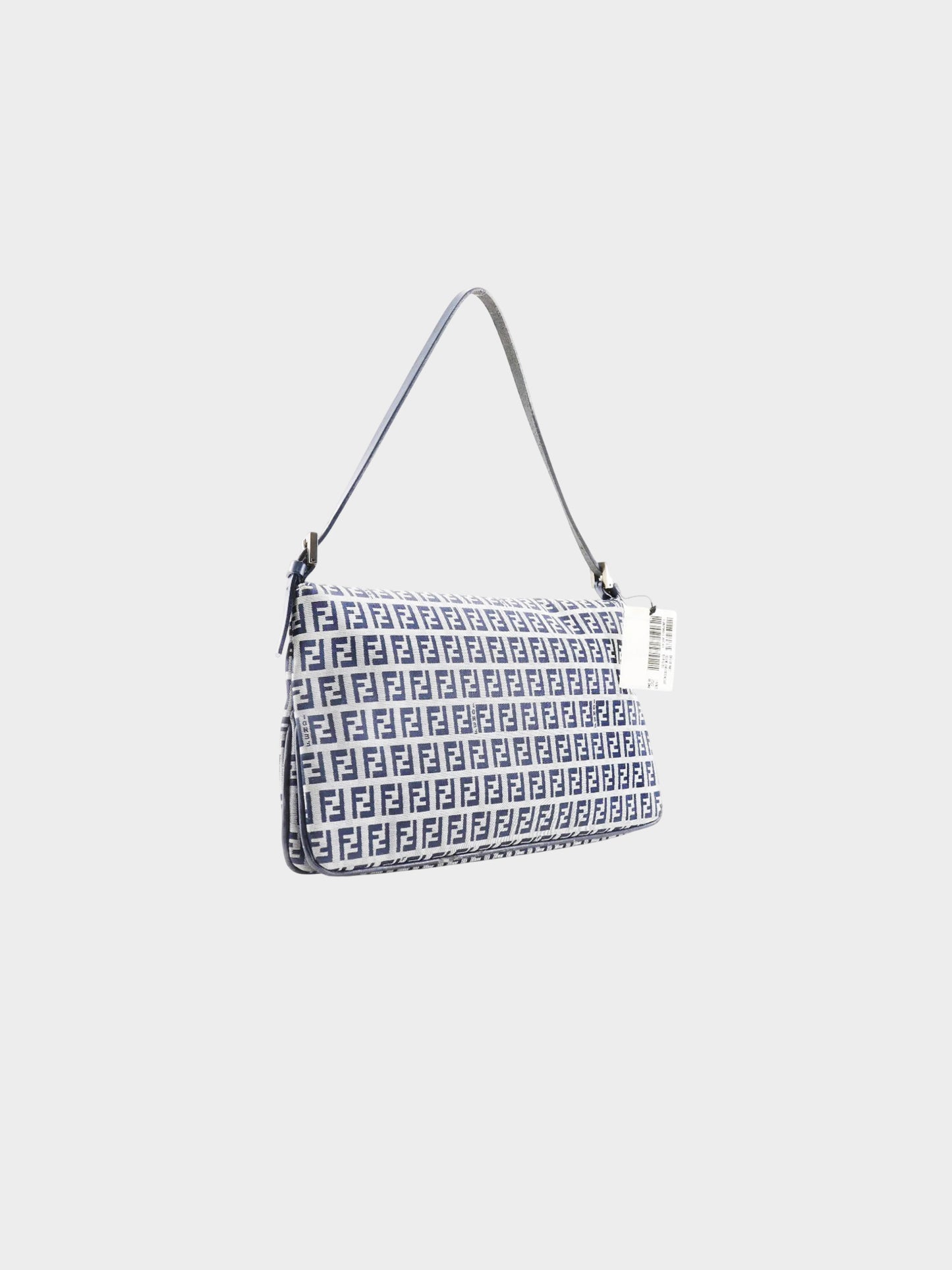 Fendi 2000s Navy and Grey Canvas Zucchino Shoulder Bag