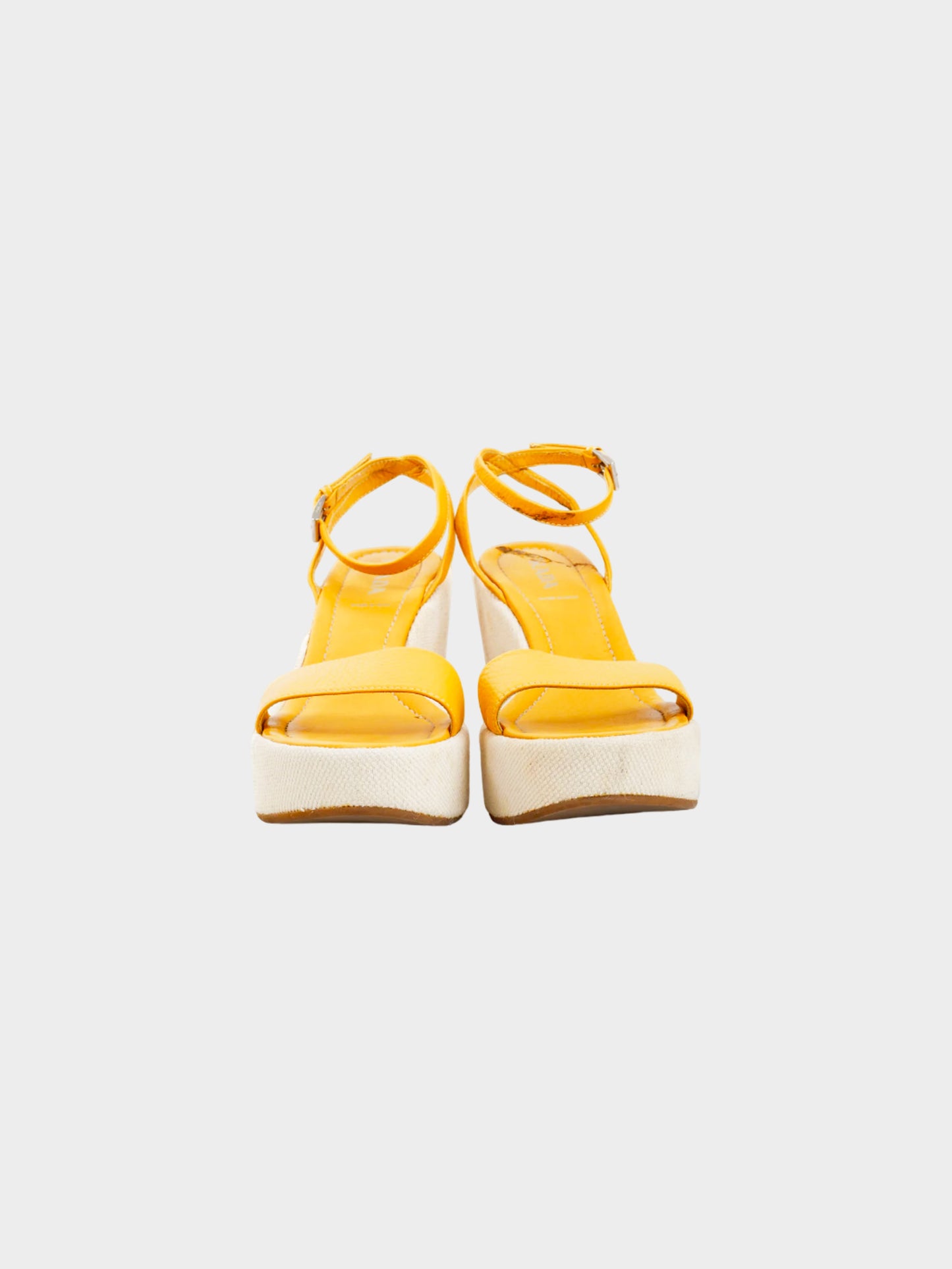 Prada 2000s Yellow Beach Theme Appliqué Espadrille Platform Wedge Sandals