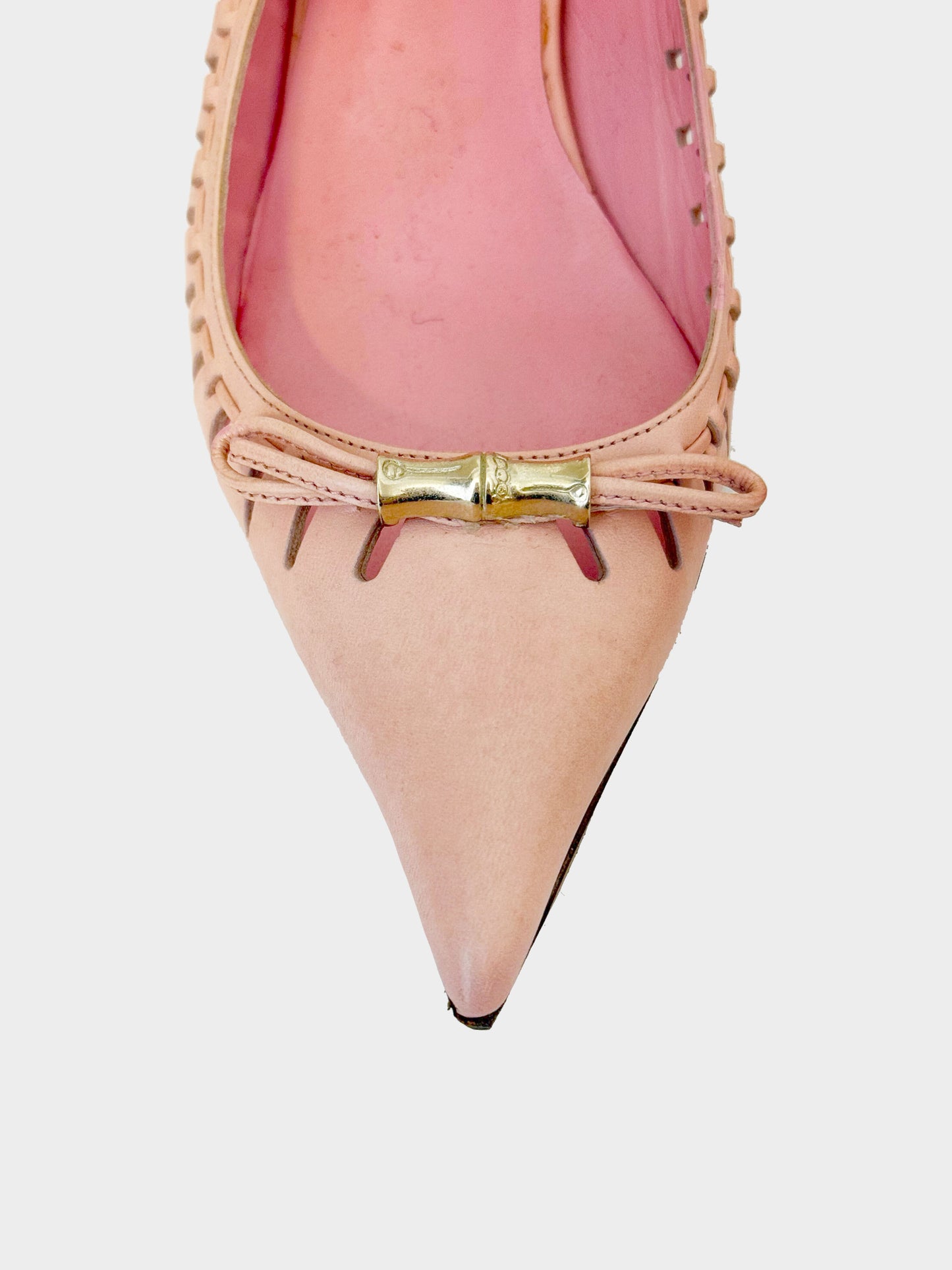 Gucci 2000s Pink Leather Bow and Bamboo Motif Slingback Heels