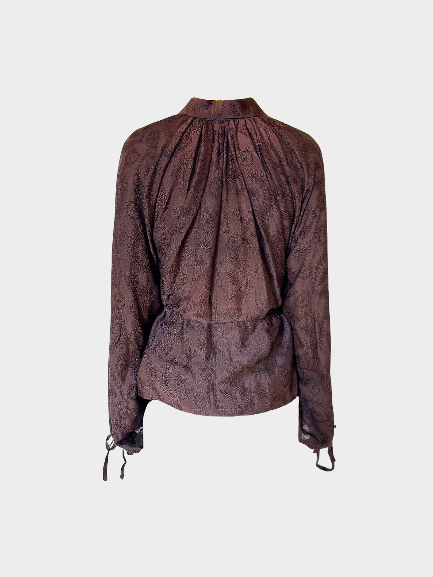 John Galliano 1995 Brown Viscose Indian-inspired Boteh Embroidered Blouse