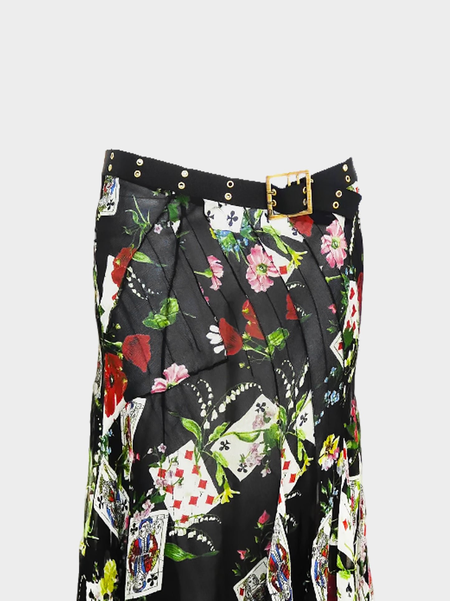 Christian Dior FW 2002 Black Cards and Floral Print Silk Skirt