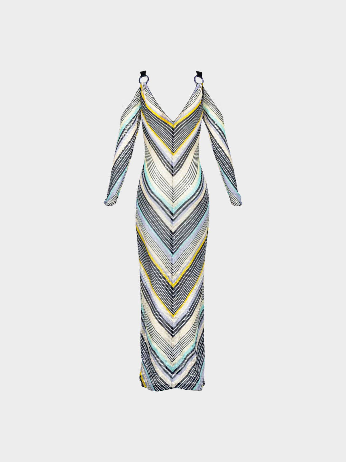 Missoni Early 2000s Multicolor Chevron Knit Maxi Dress