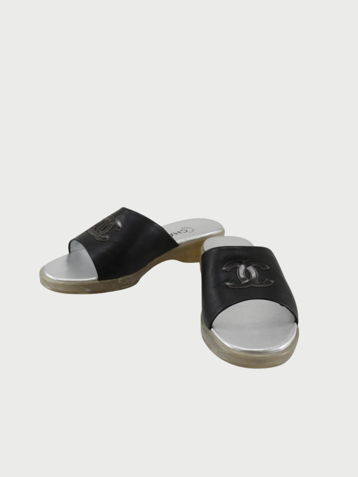 Chanel 2005 Coco Mark Black Strap Sandal Flats