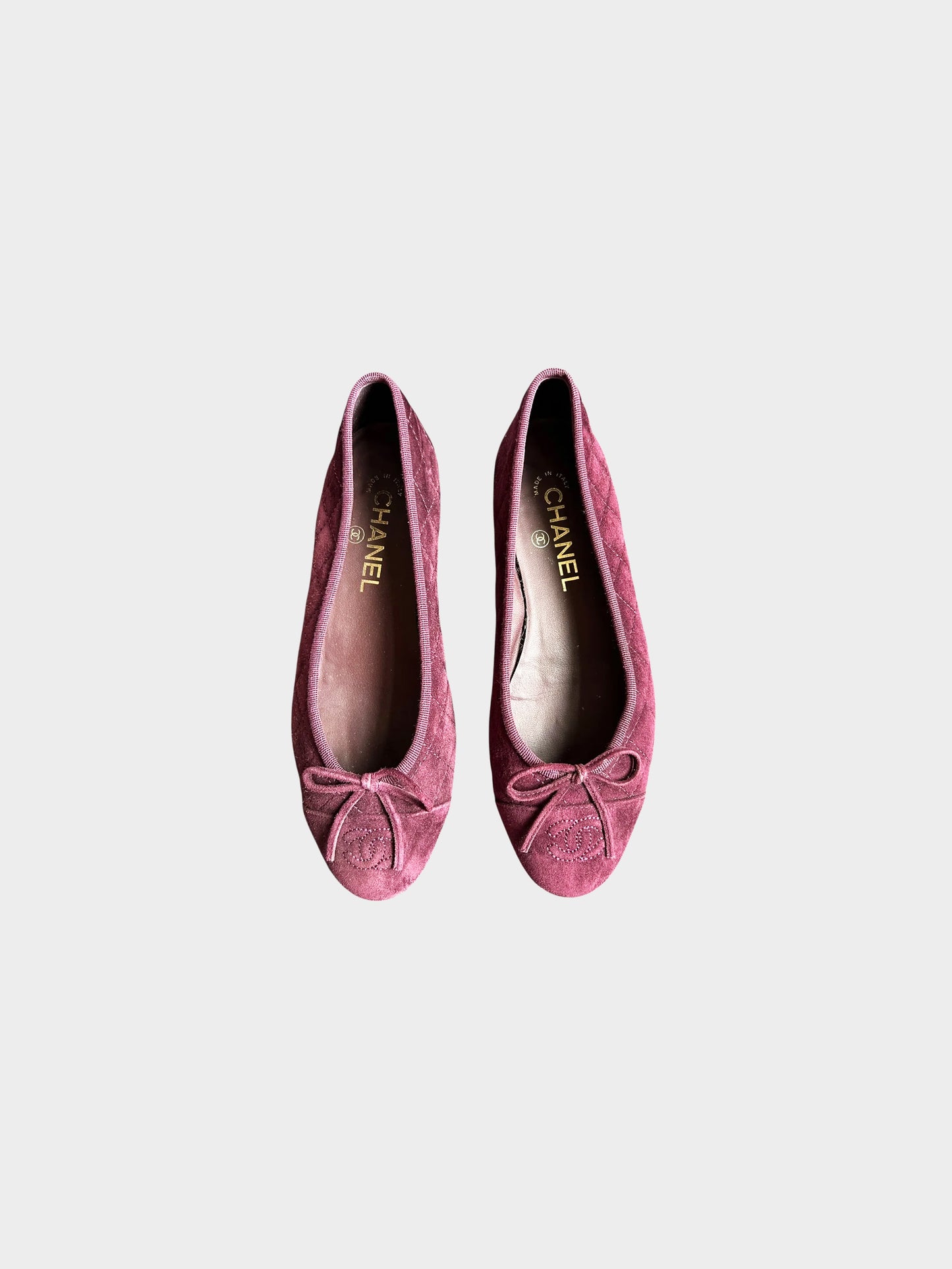 Chanel 2000s Burgundy Suede CC Ballerina Flats