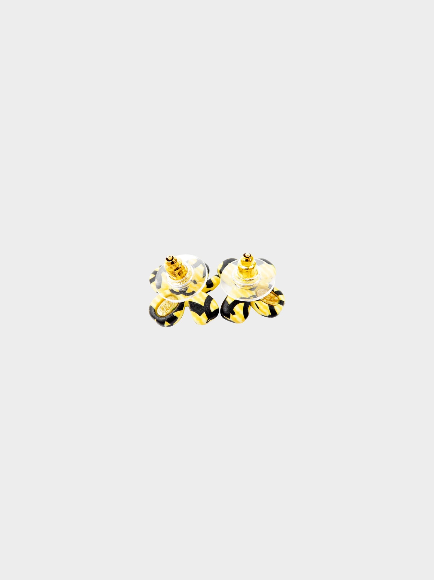 Chanel Spring 2002 Black and Yellow Four-Leaf Clover CC Stud Earrings