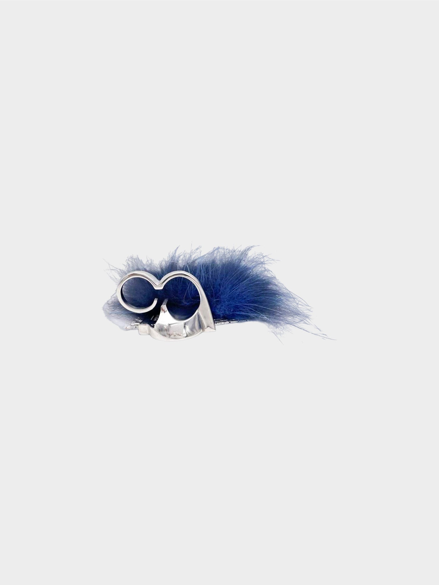 Fendi 2010s Blue Faux Fur Crystal and Pearl Double Ring
