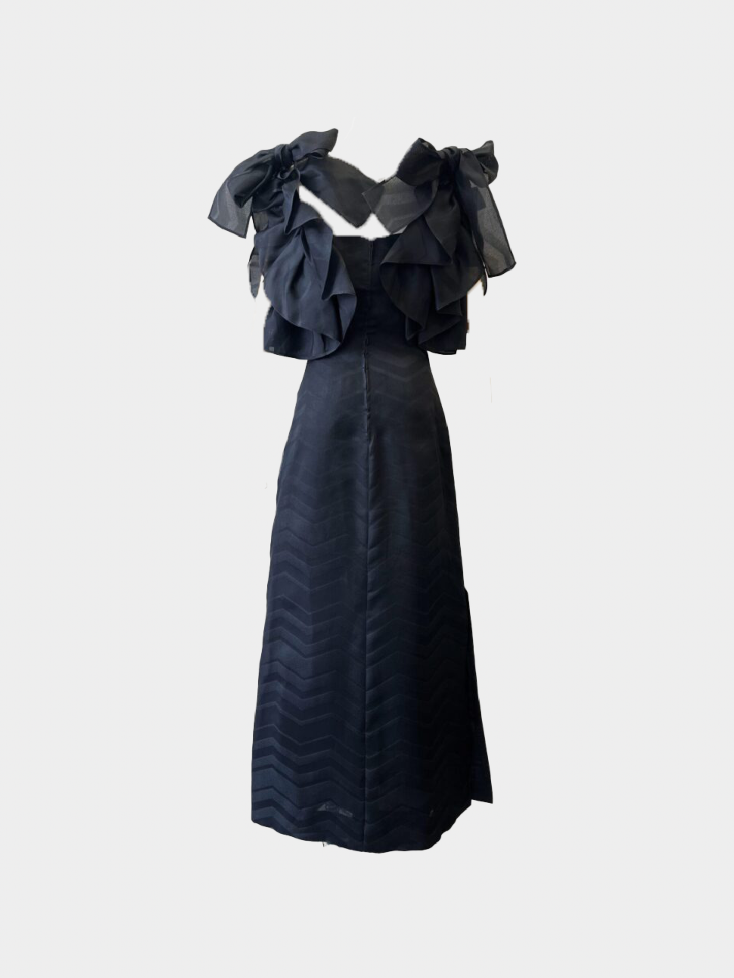 Givenchy 1980s Black Silk Chevron Ruffle Gown