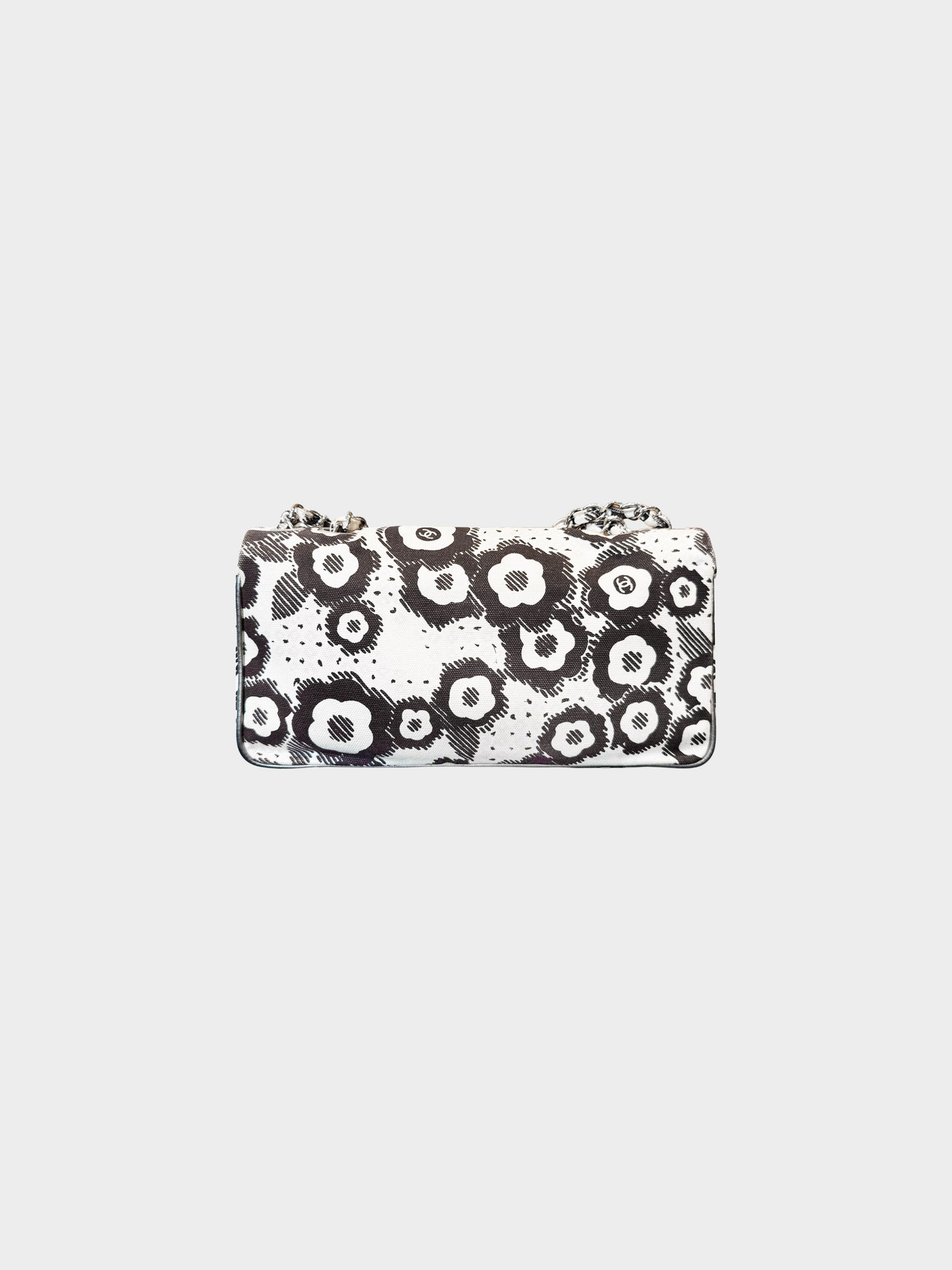 Chanel 2005-2006 White Canvas Camellia Print Flap Bag