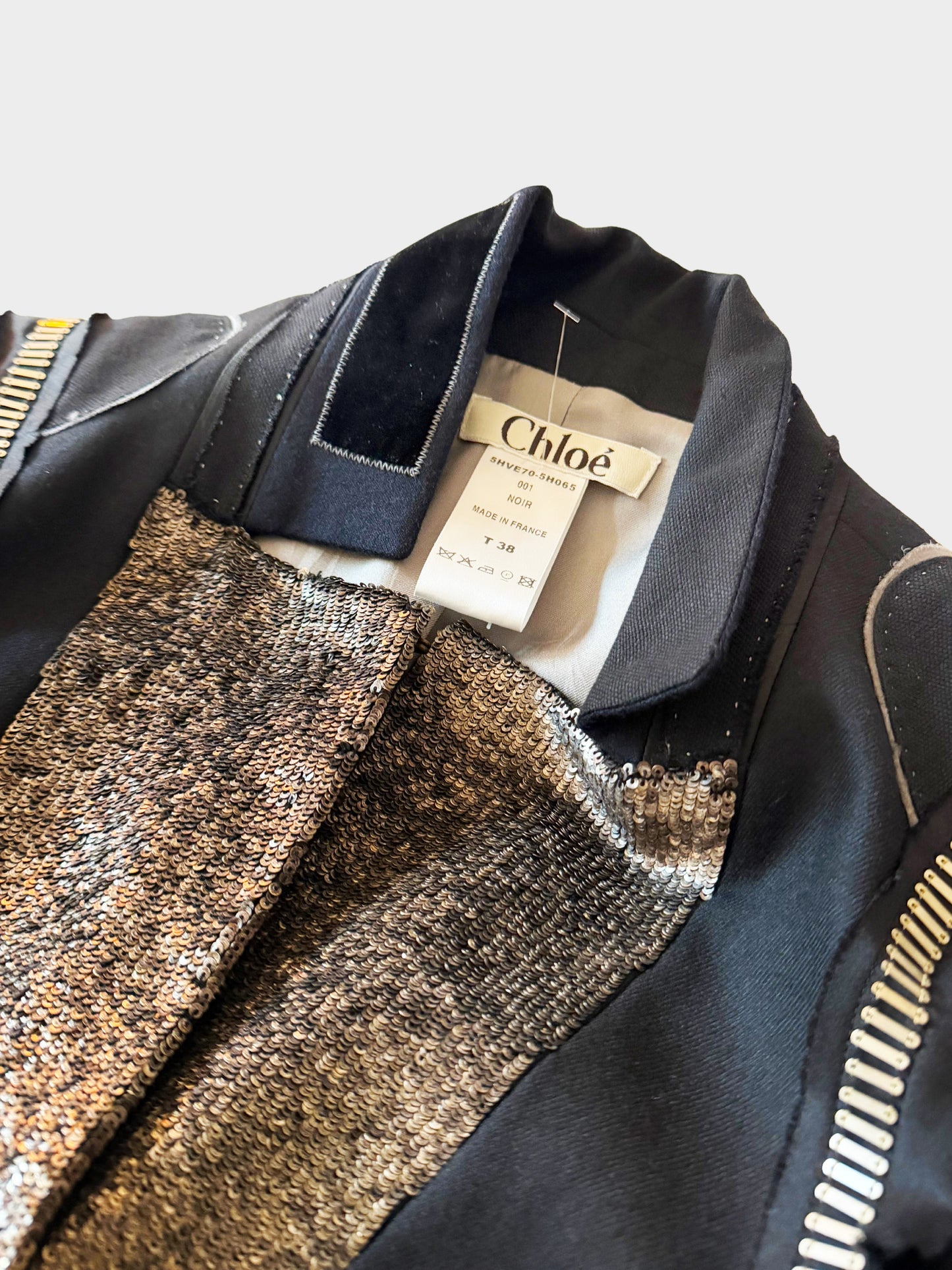 Chloé 2005 Navy Blue Wool-blend Sequins Cropped Jacket