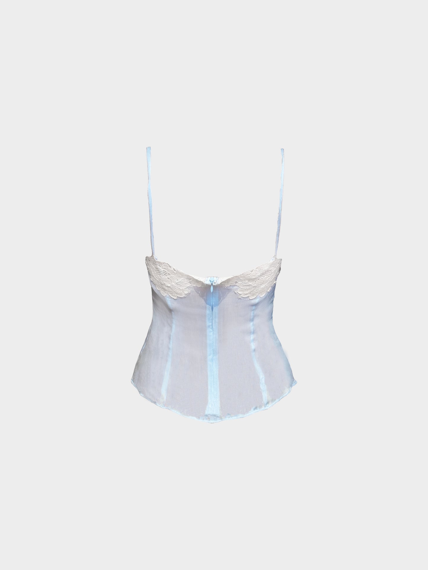 Dolce and Gabbana 2000s Blue Sheer Lace Trim Tank Top