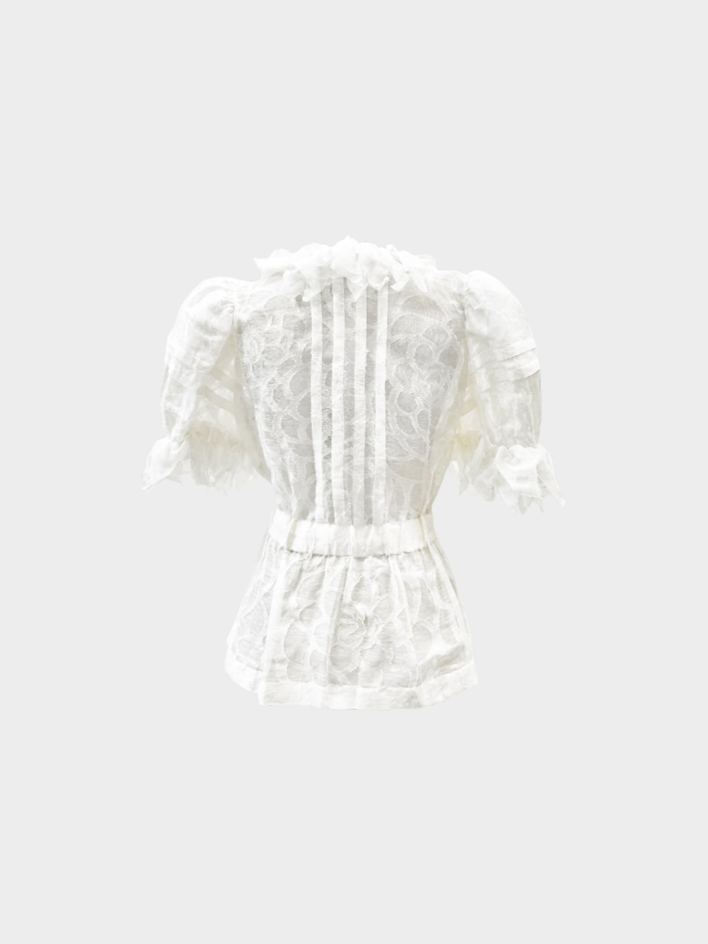 Chanel SS 2010 Ivory White Camellia Ruffled Puff Sleeve Silk Jacket